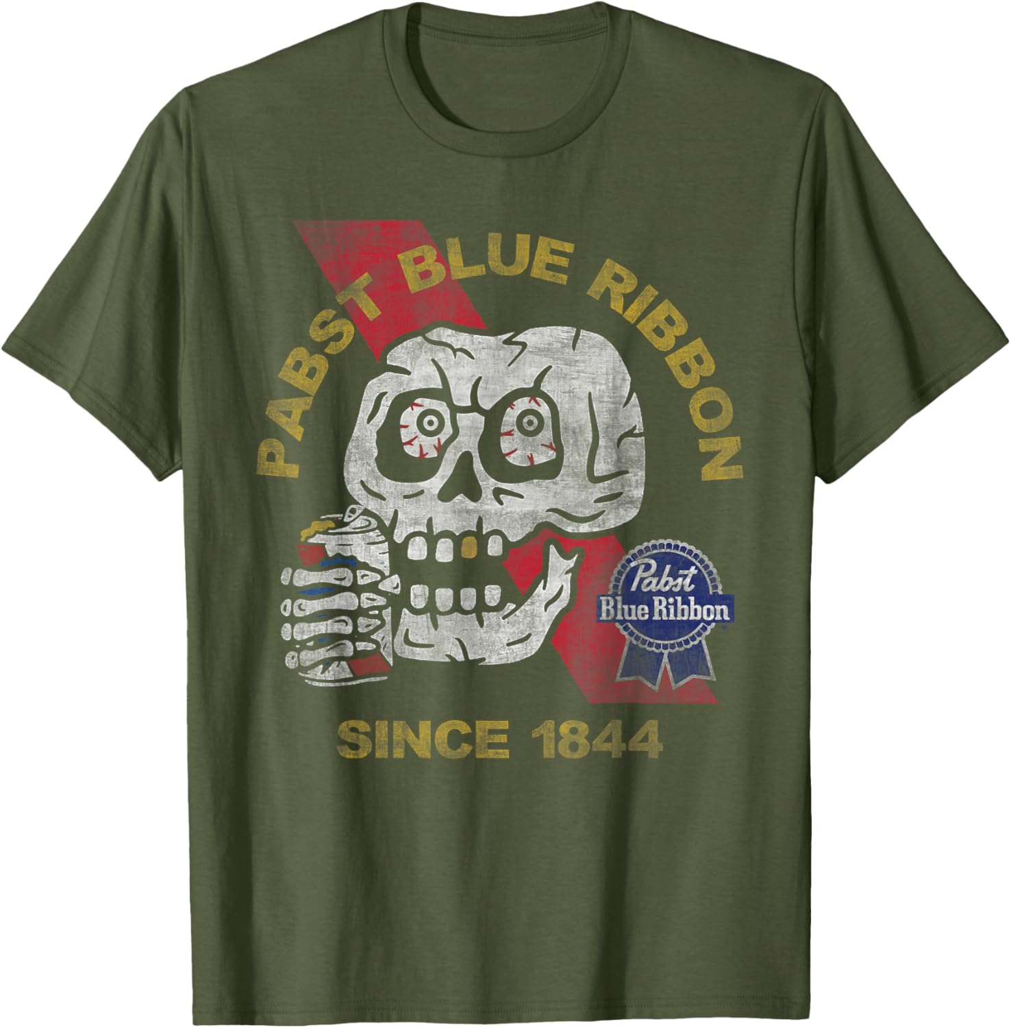 Weathered Pabst Beer Skull T-Shirt Vintage Style Since 1844 - 1