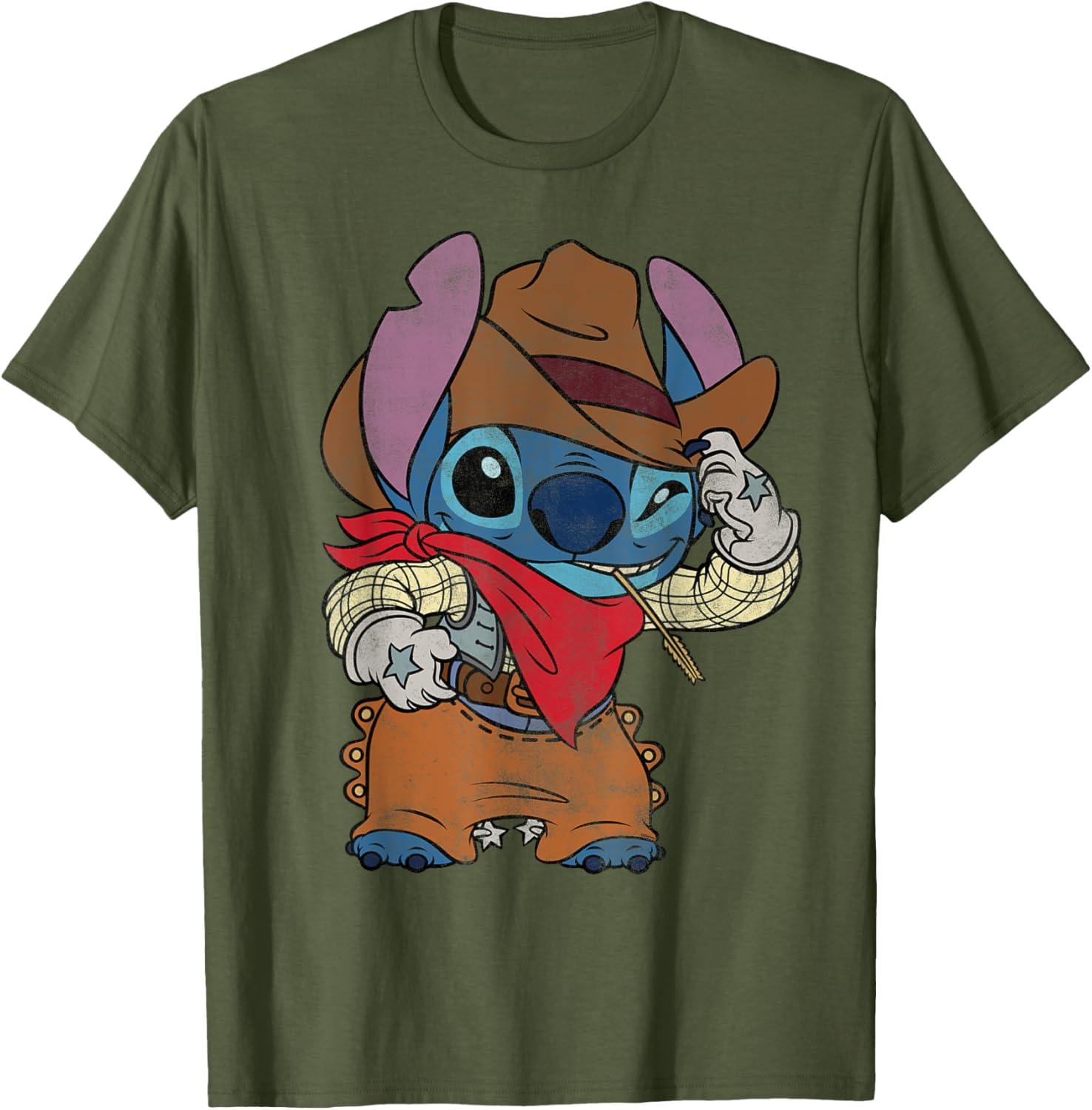 Disney Stitch Cowboy Costume T-Shirt Vintage Western Style Apparel - 29