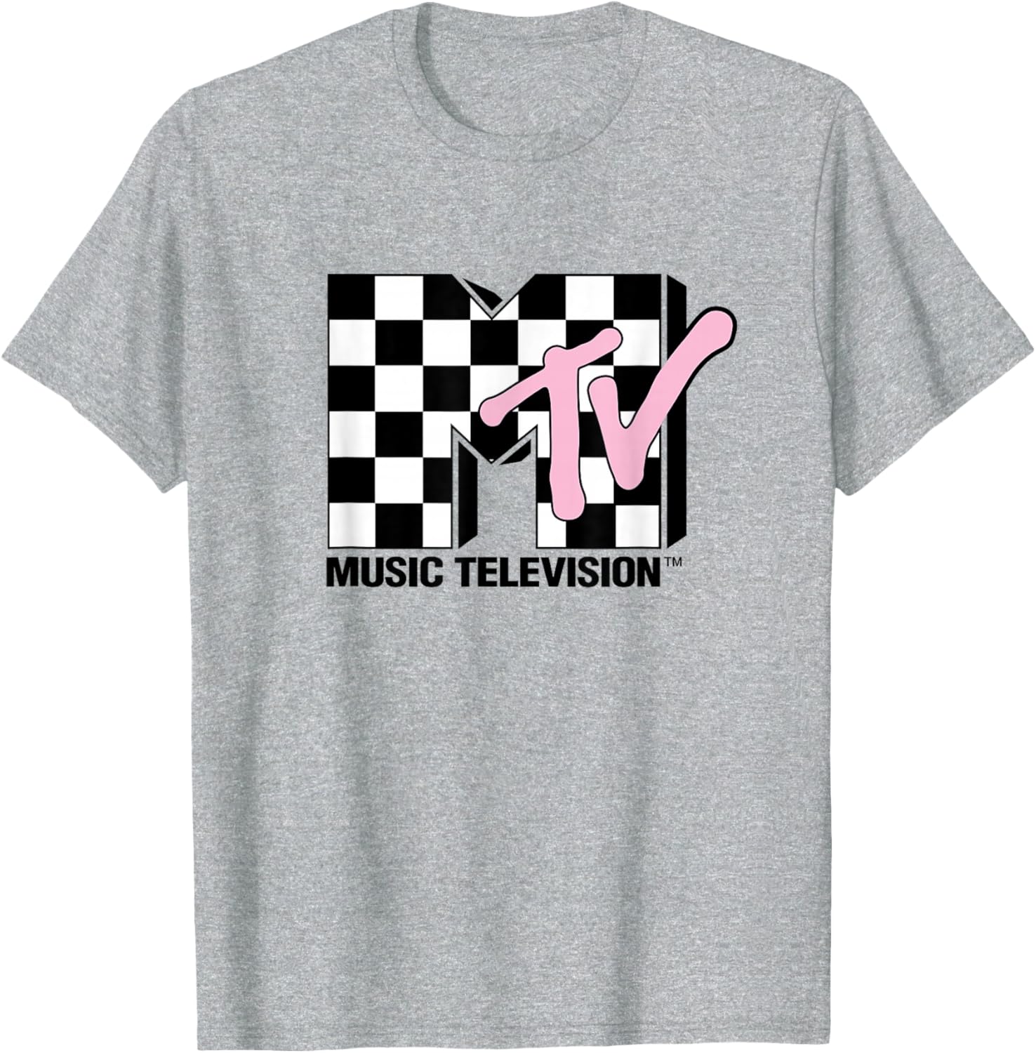 MTV Music Television Retro 80's Pink Neon Checkerboard Logo T-Shirt - 1