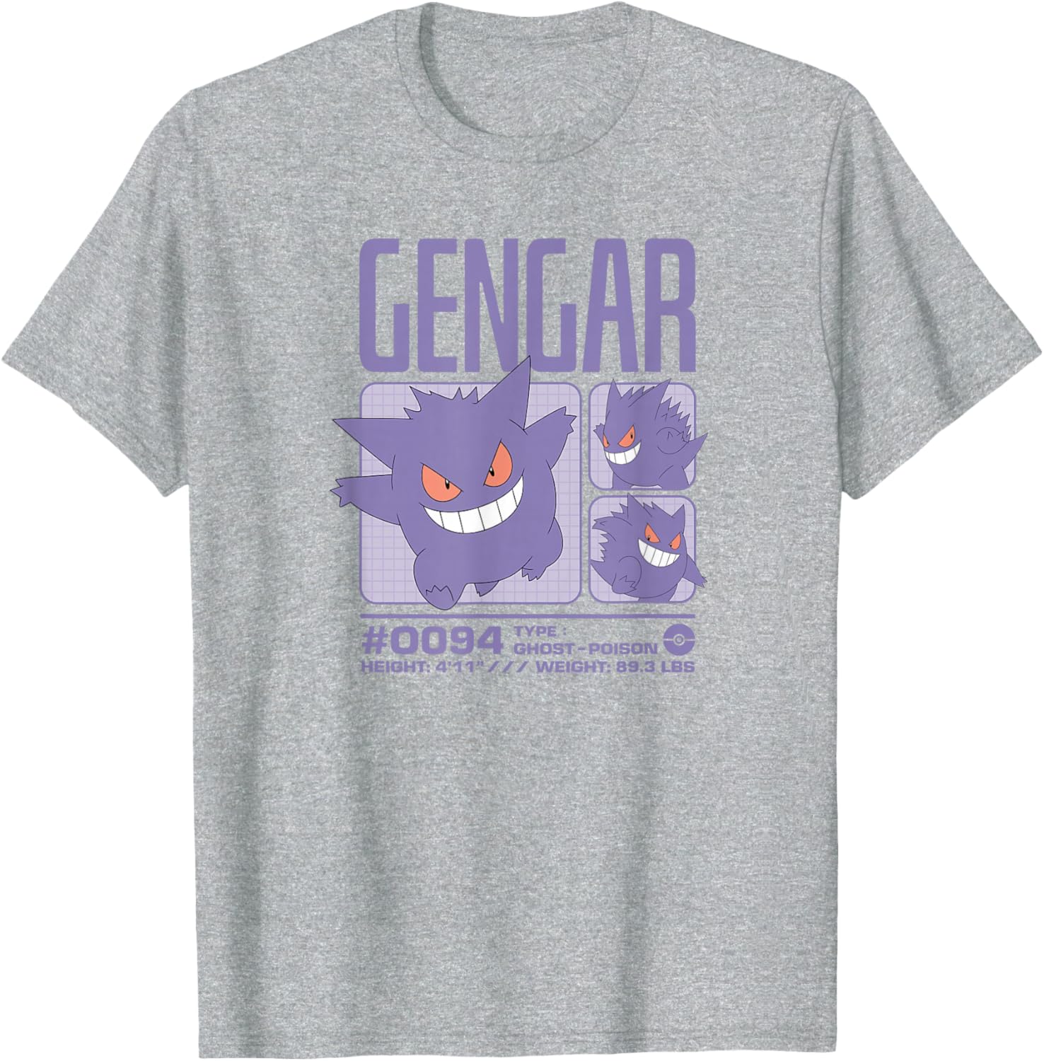Gengar Pastel Stats Grid T-Shirt for Pokémon Fans - Stylish & Fun Design - 4