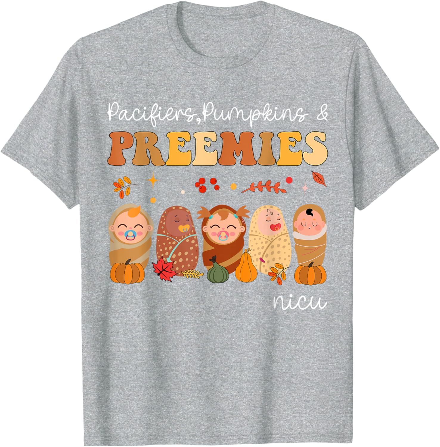 Cute Pumpkin Design NICU Nurse Halloween T-Shirt for Preemies and Caregivers - 13