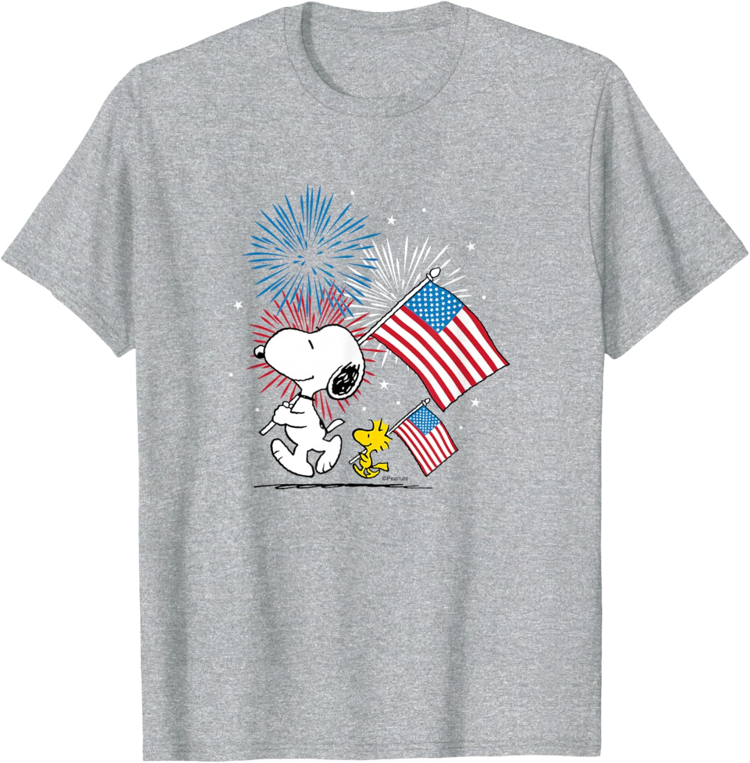 Snoopy and Woodstock American Flags Fireworks T-Shirt for Fun Celebrations - 2