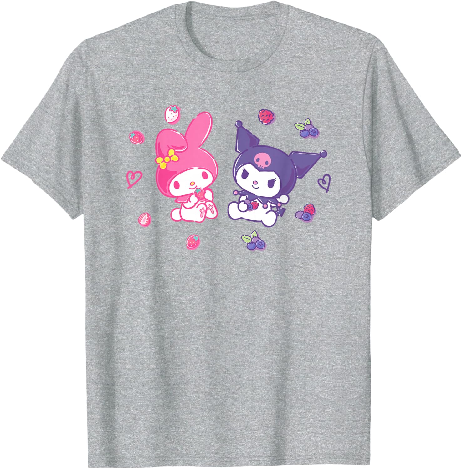 Sanrio Kuromi and My Melody Berry T-Shirt for Kids, Small Black Design - 11