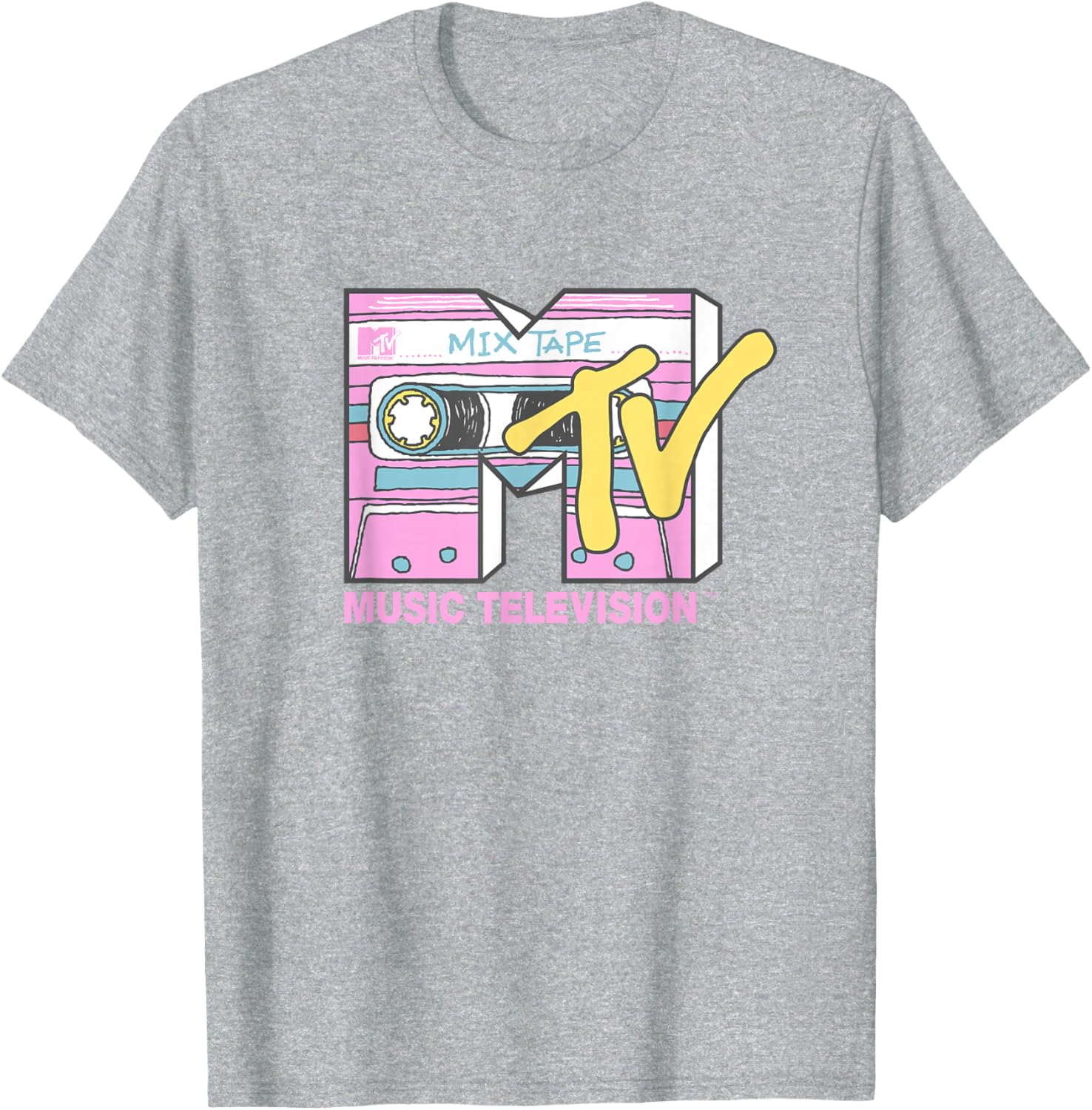 MTV Retro Neon Mix Tape T-Shirt Vintage Cassette Sketch Style - 8