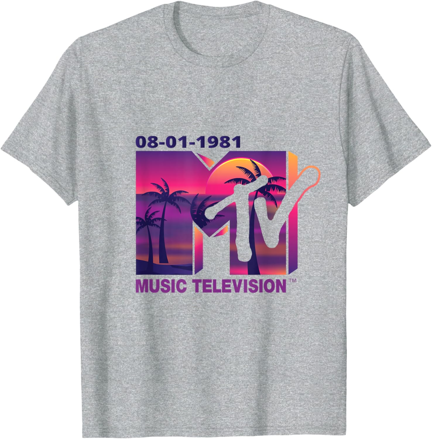 Mademark x MTV 1981 Logo T-Shirt with Purple Palms in Sunset Design - 5