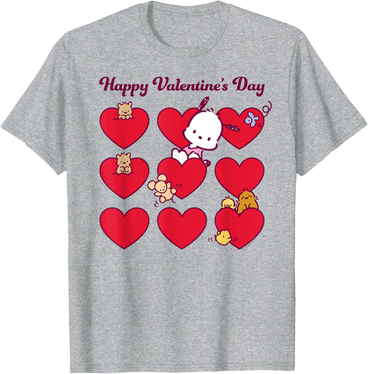 Mademark Pochacco Valentine's Day T-Shirt Unisex Grey Short Sleeve Small - 11