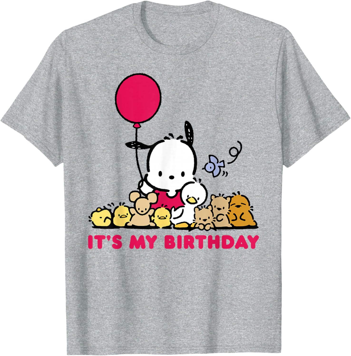 Pochacco Birthday T-Shirt for Adults, Grey Short Sleeve Classic Fit - 15