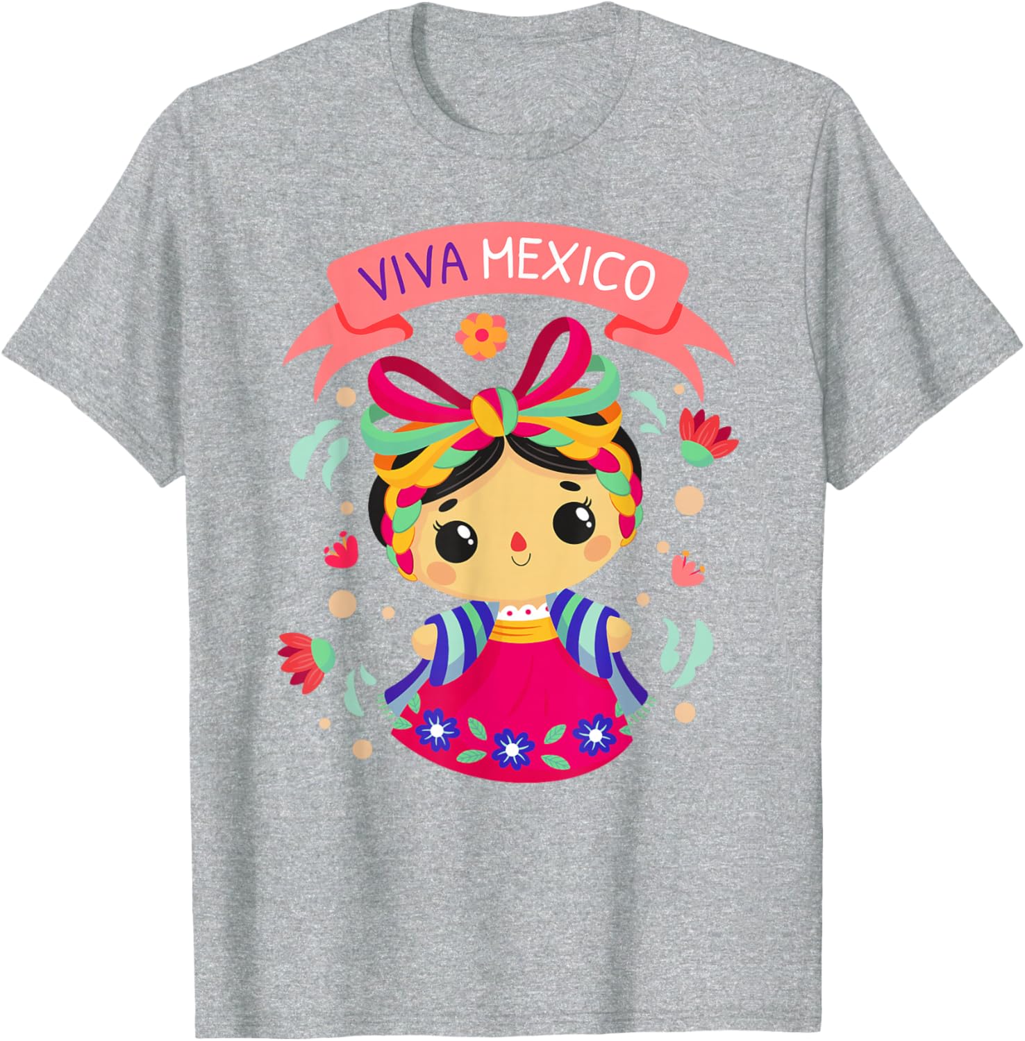 Viva Mexico Girls Floral Independence Day T-Shirt for Kids - 23