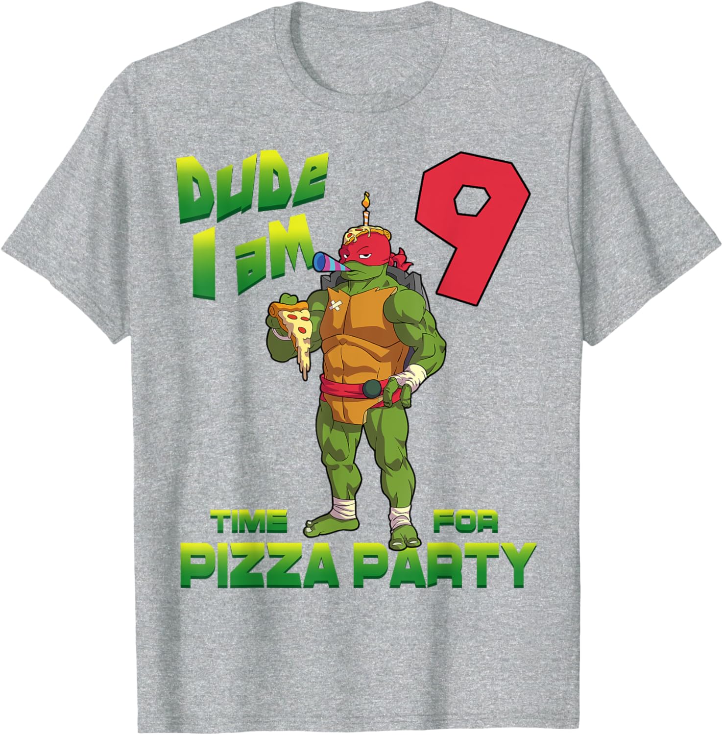 Raphael Pizza Birthday T-Shirt for 9 Year Olds - TMNT Party Gear - 1