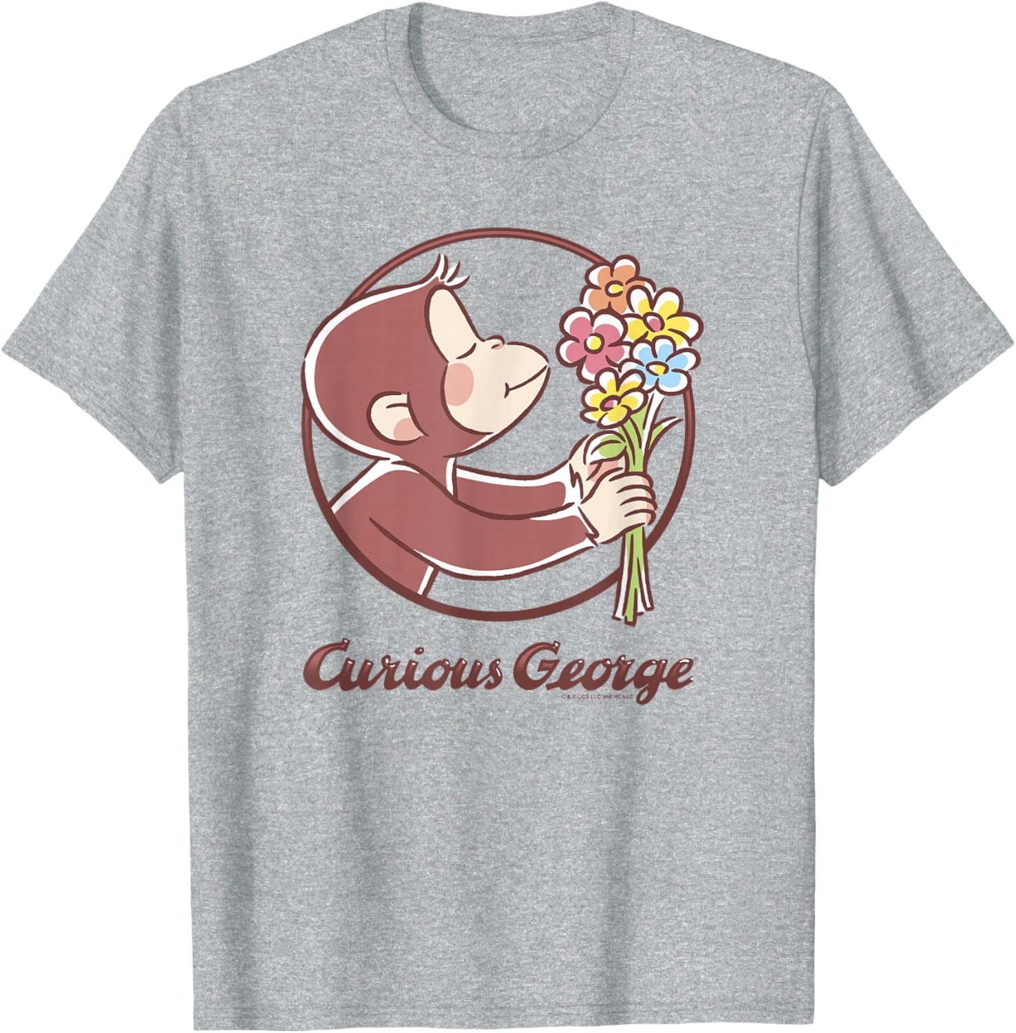 Curious George Flower Bouquet Poster T-Shirt for Fun and Style - 1