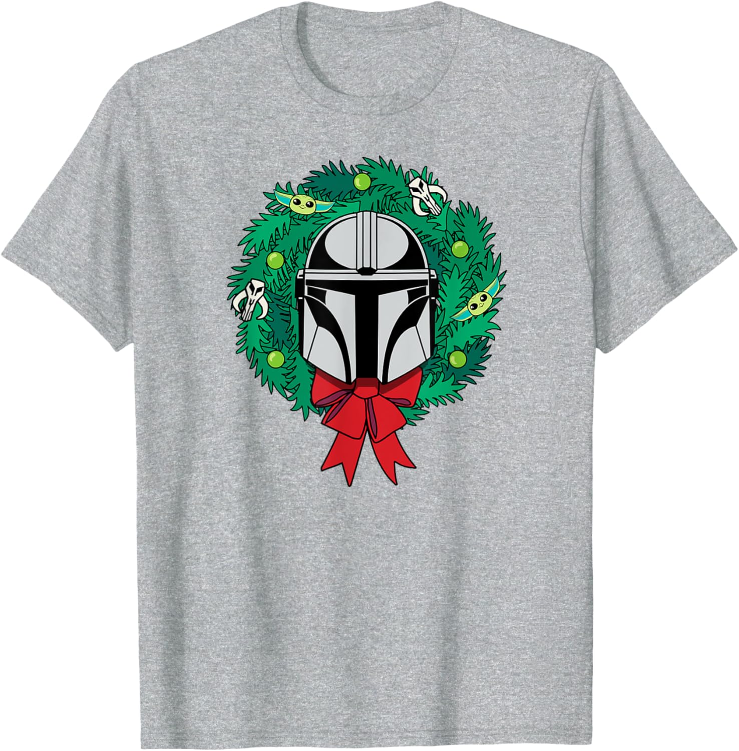 Mandalorian Helmet Christmas Wreath T-Shirt for Holiday Cheer - 3