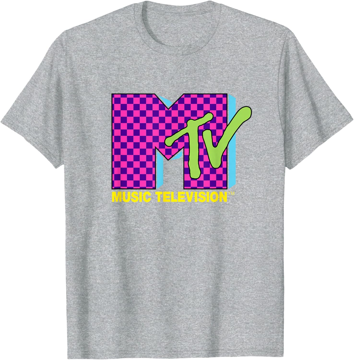 MTV Retro 80s Neon Pink Checkerboard Logo T-Shirt for Trendy Style - 17