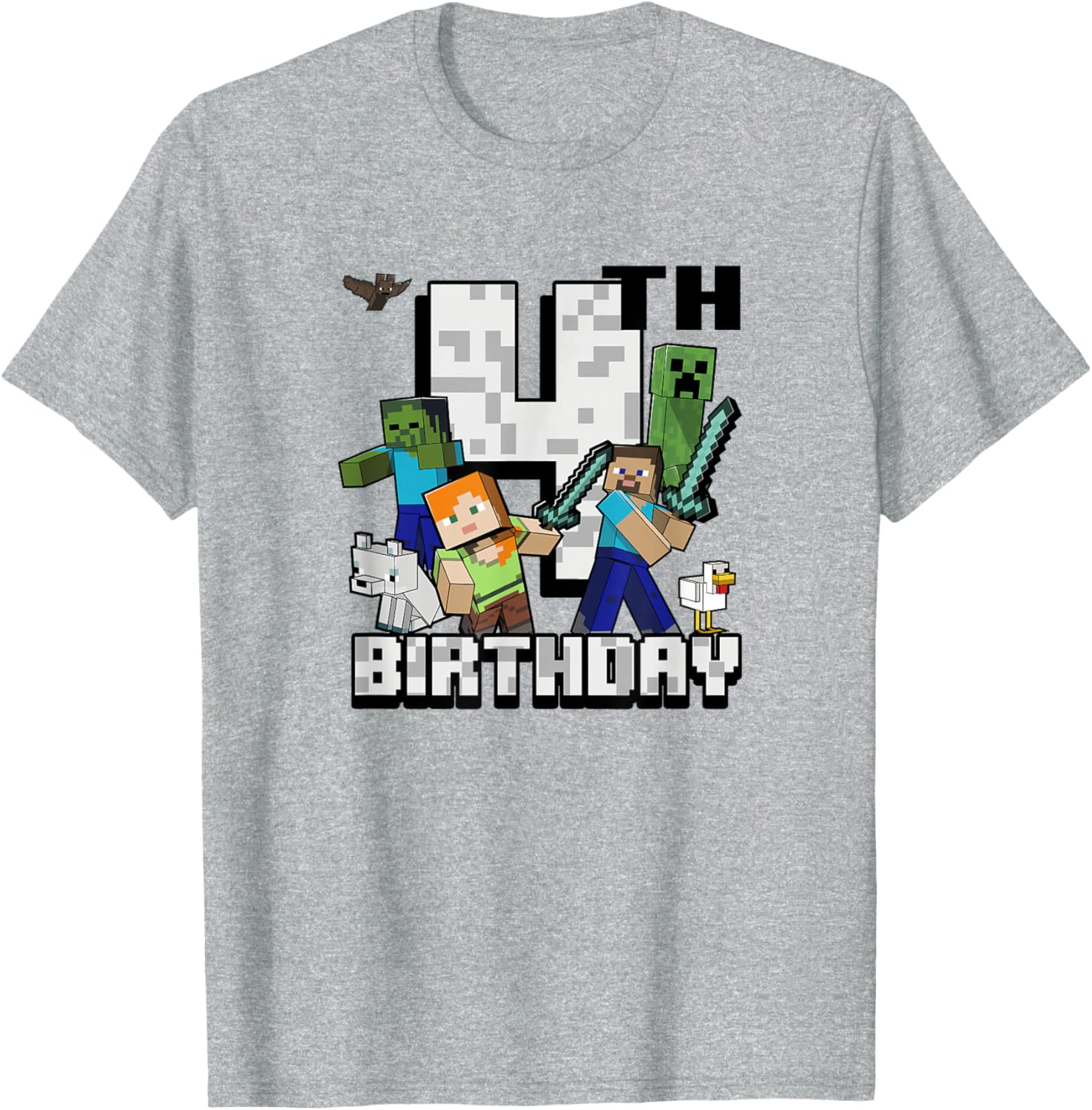 Minecraft Group Shot Happy 4th Birthday T-Shirt for Kids' Celebration - 6