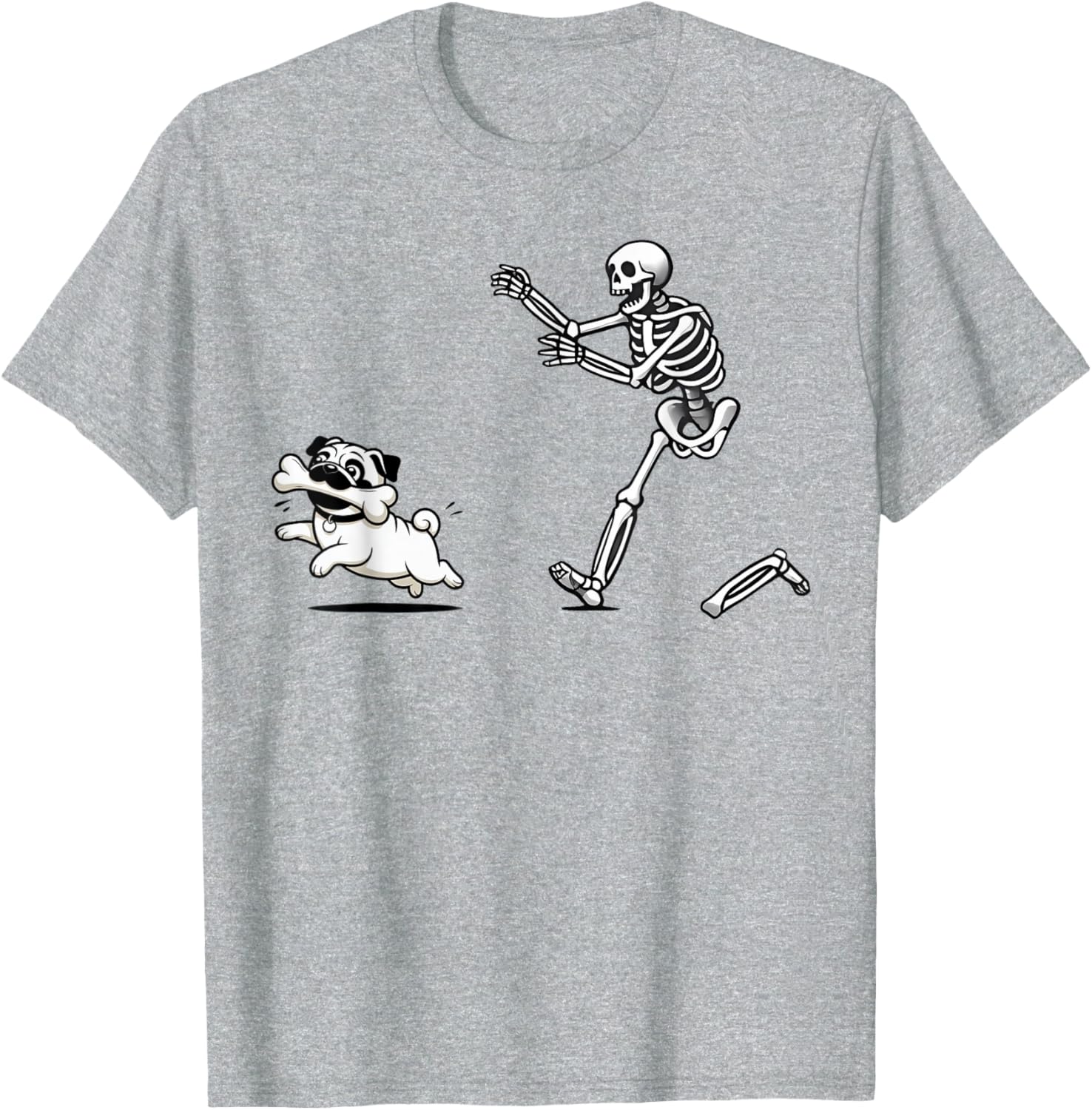 Funny Pug Stealing Bone from Skeleton T-Shirt for Dog Lovers - 15