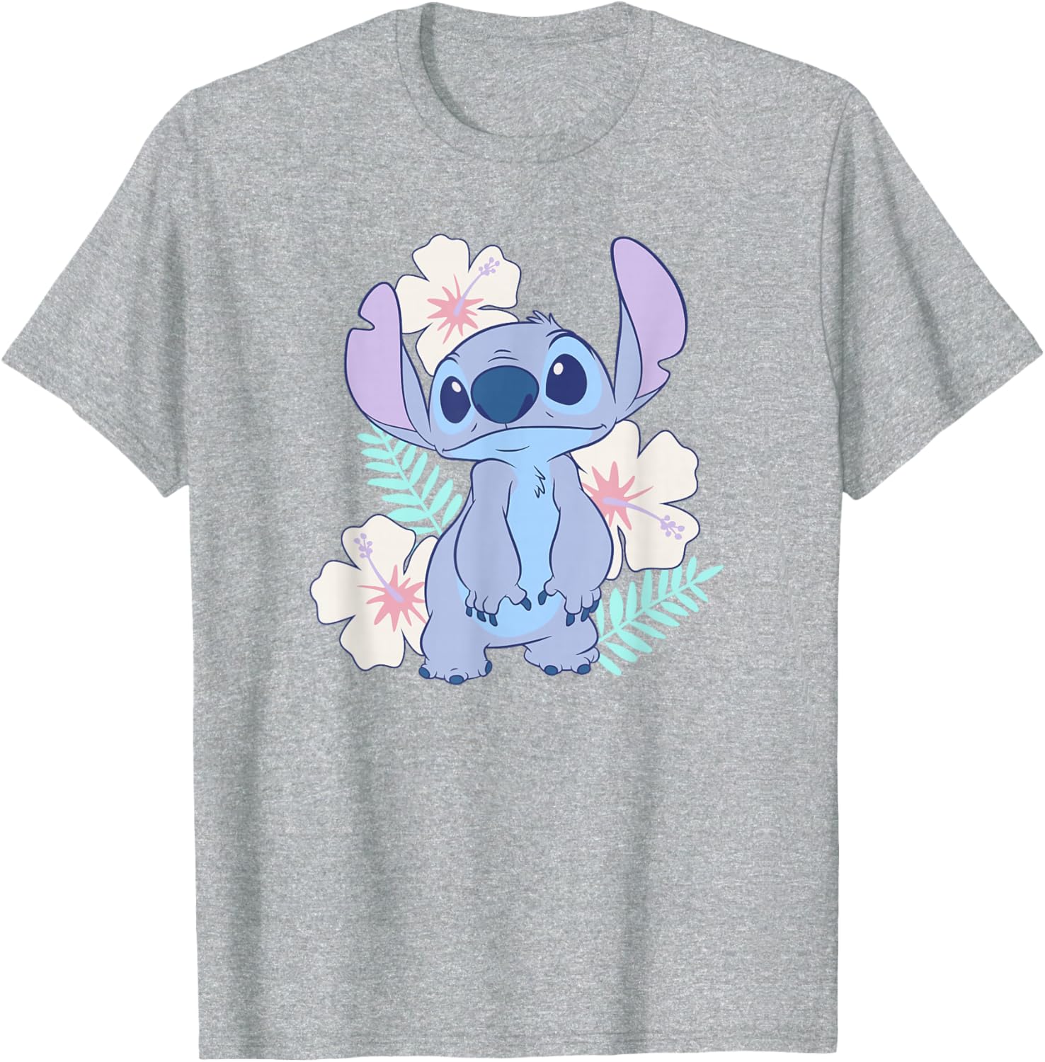 Cute Disney Lilo & Stitch Hawaiian Flowers Portrait T-Shirt for Fun Style - 8