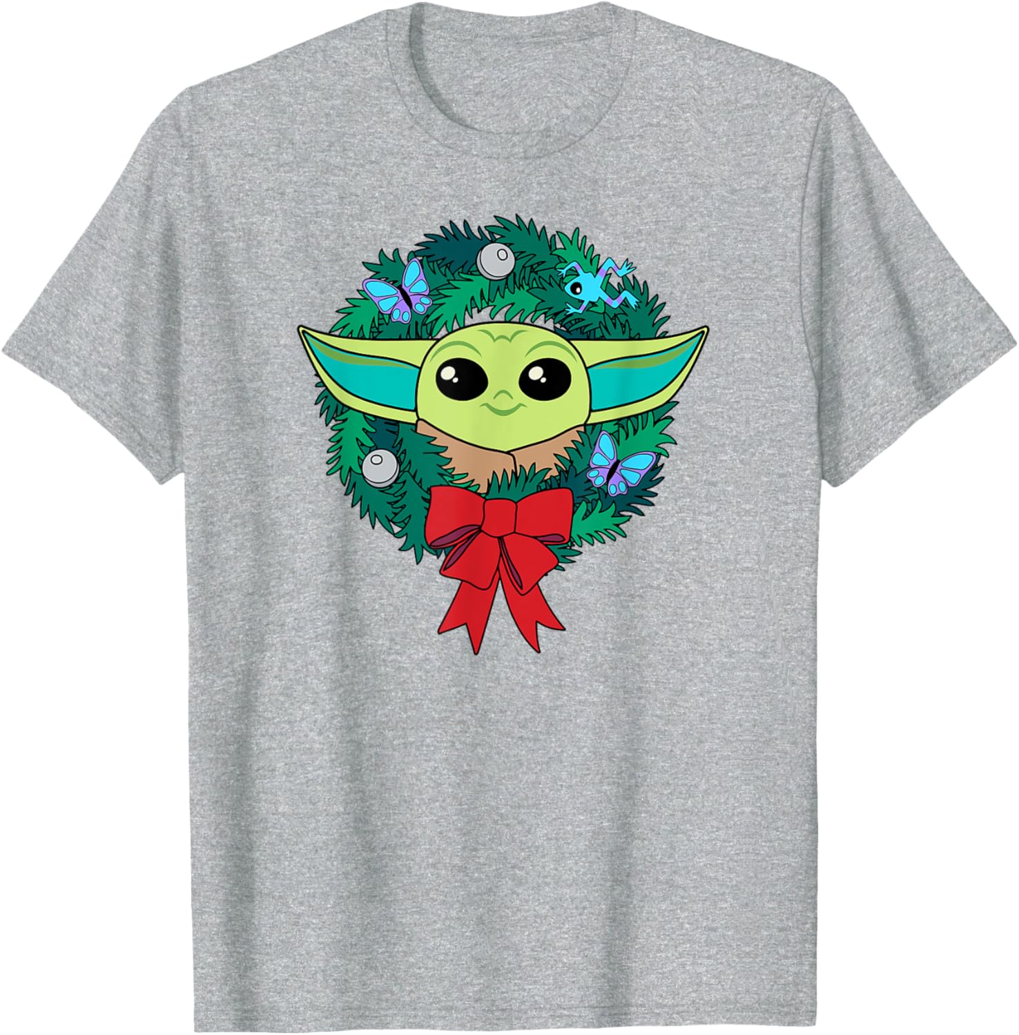 Mandalorian Grogu Holiday Wreath T-Shirt for Festive Fans - 3