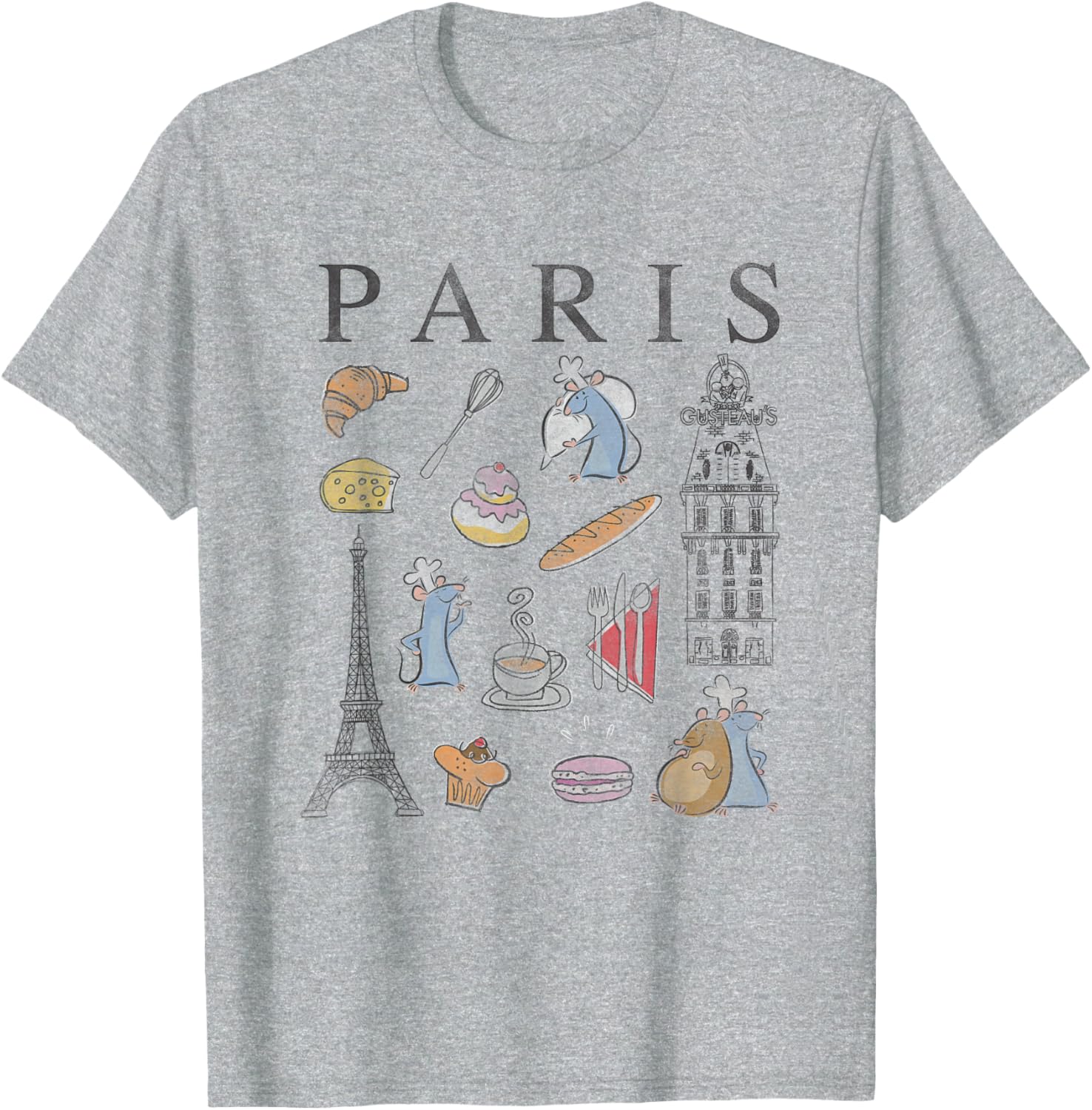 Disney Pixar Ratatouille Retro T-Shirt Collage of Paris Food & Places - 3