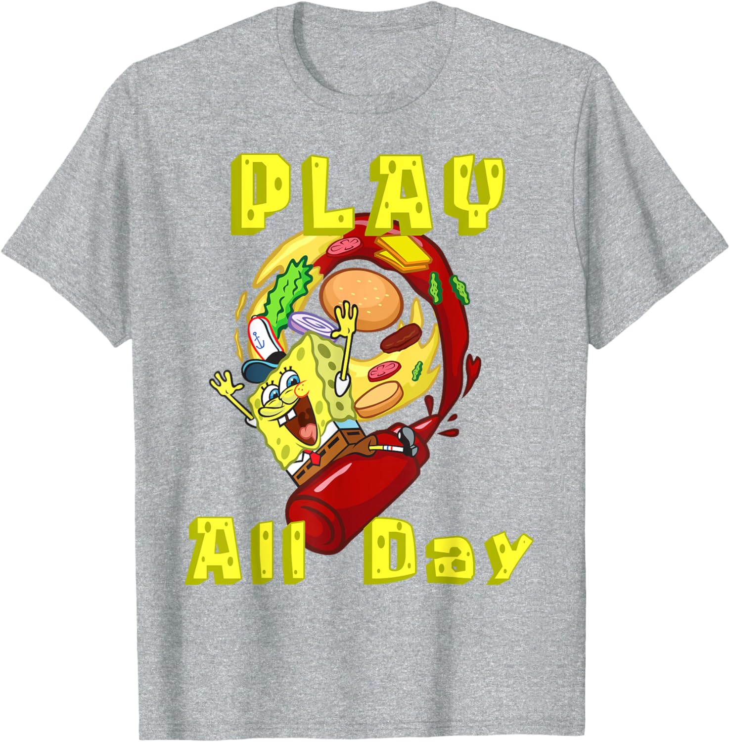 SpongeBob Play All Day T-Shirt with Fun Burger Ketchup Design - 5