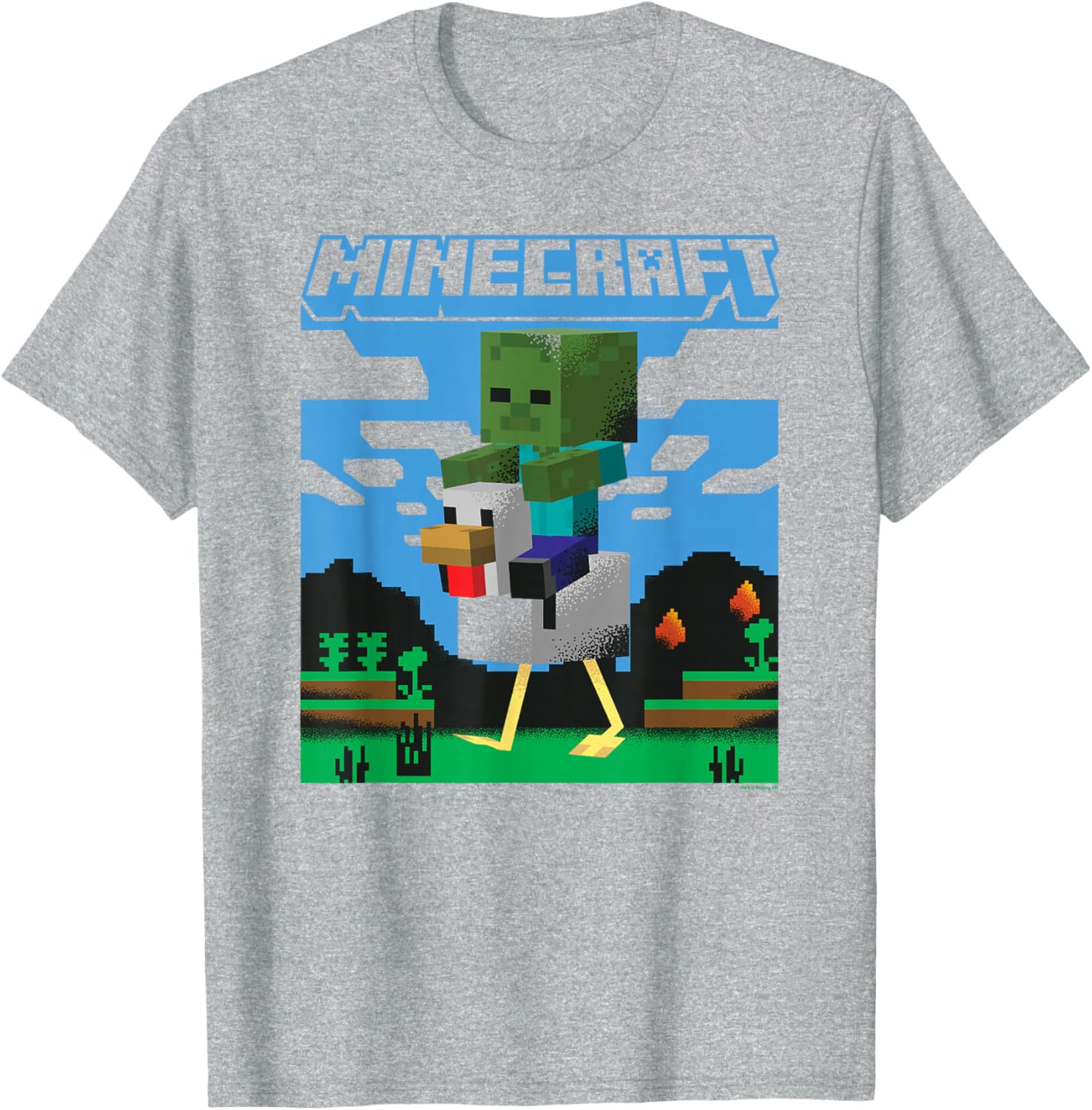 Minecraft Chicken Jockey Day Walk Poster T-Shirt for Gamers and Fans - 3