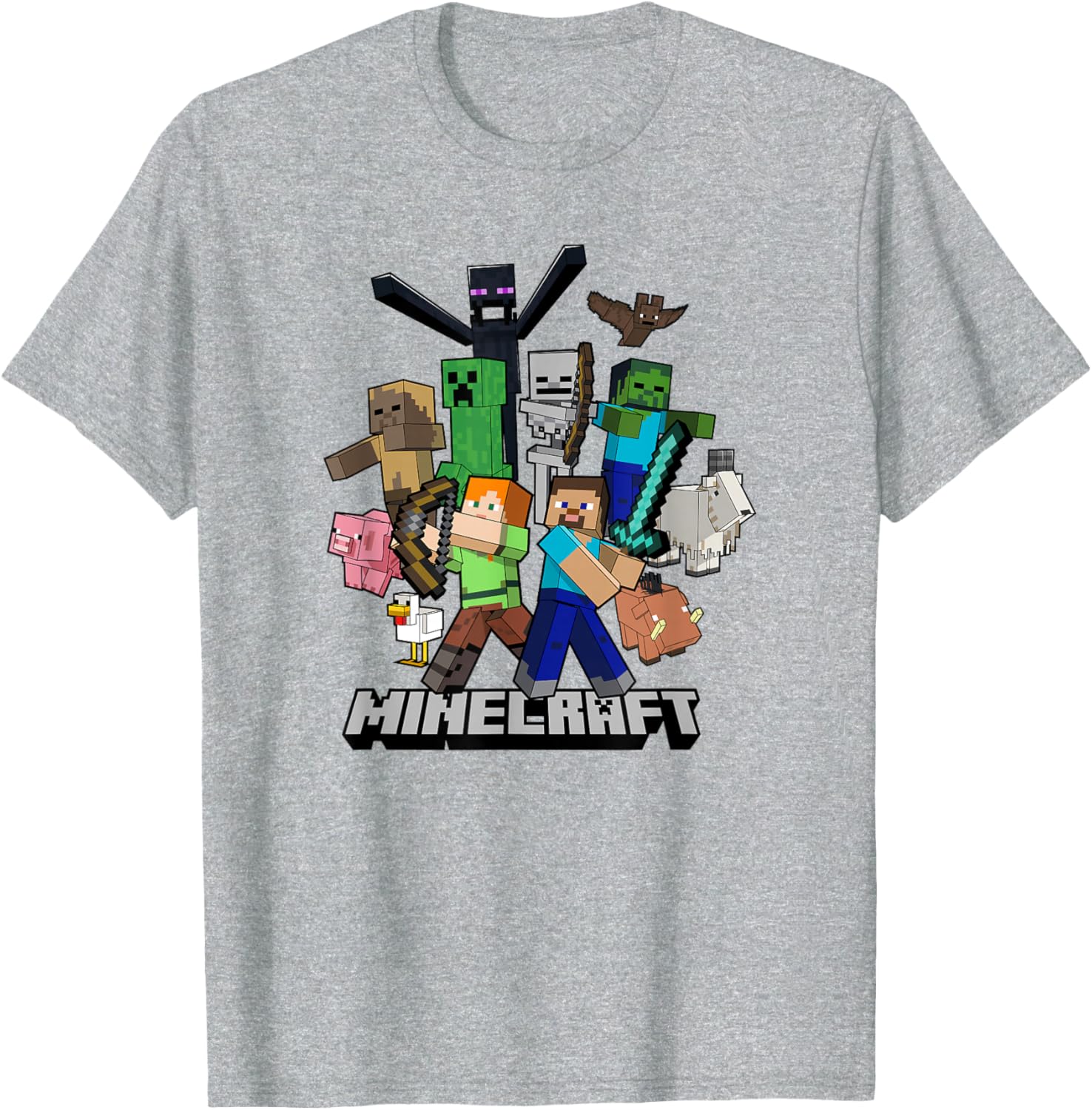 Minecraft Heroes and Enemies Group Shot T-Shirt for Fans and Gamers - 9