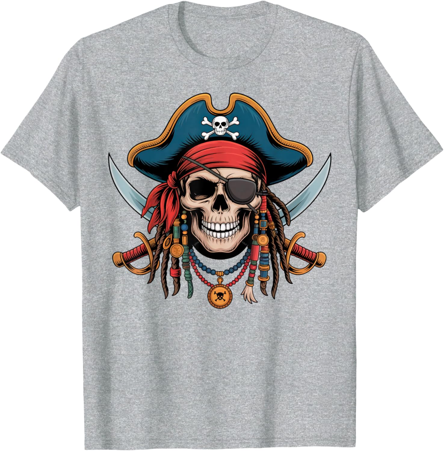 Pirate Skull and Crossbones Skeleton Halloween T-Shirt for Men and Boys - 5