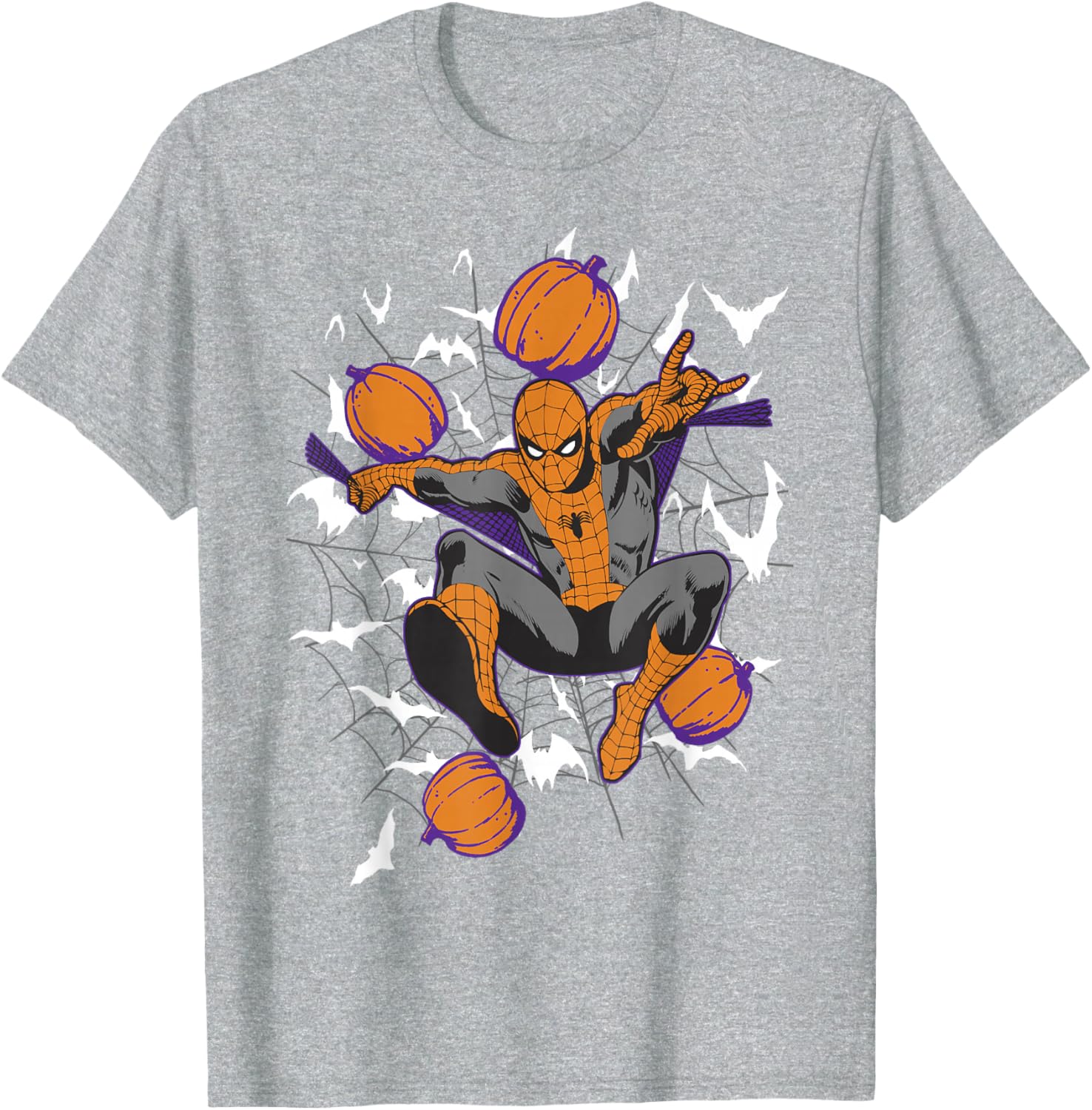 Spider-Man Halloween T-Shirt with Web and Pumpkins for Kids and Adults - 8