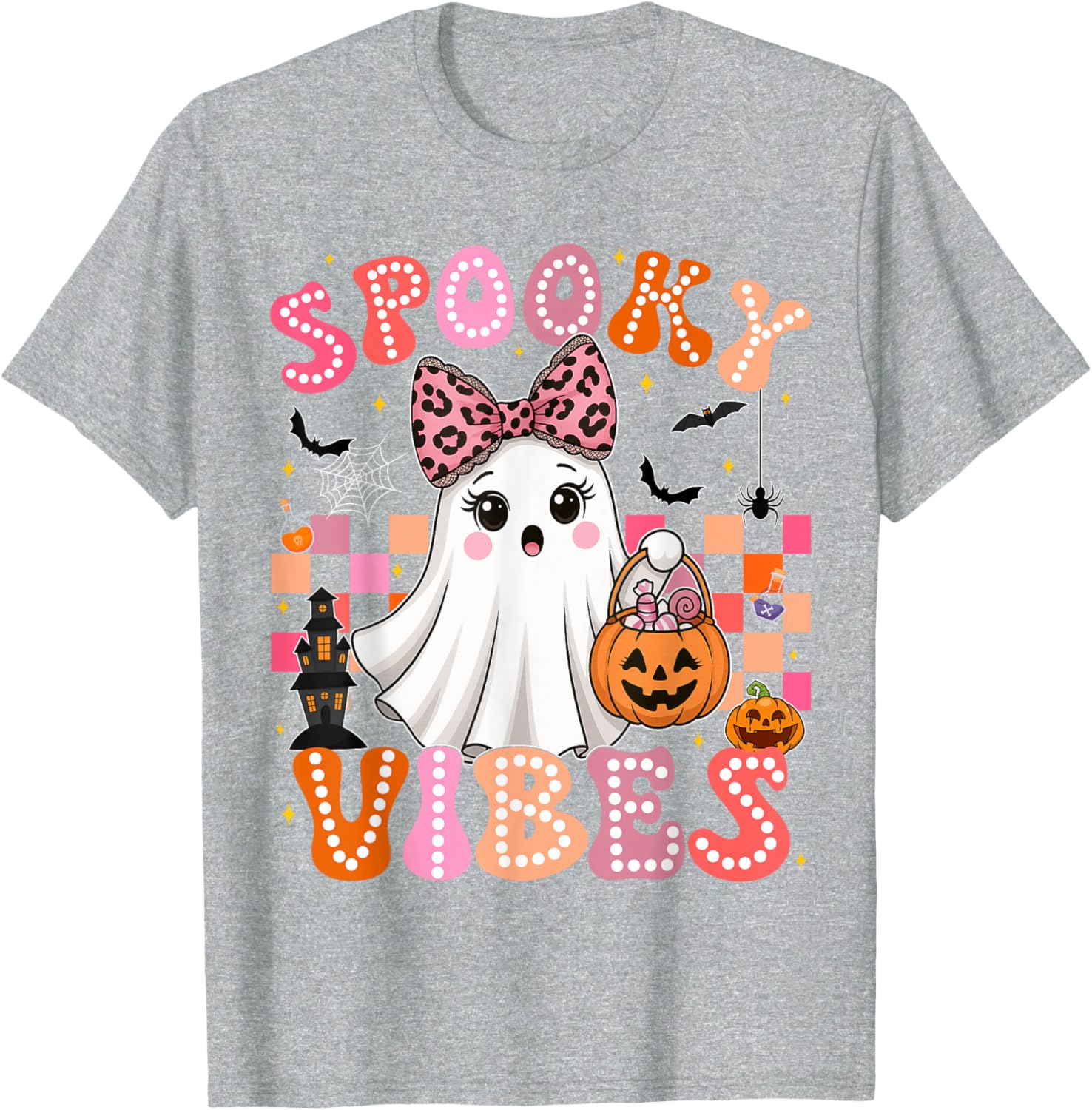 Groovy Spooky Vibes Cute Ghost Halloween T-Shirt for Girls - 22
