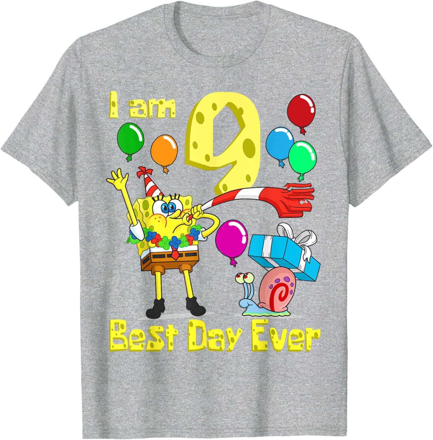 SpongeBob I Am 9 Years Old Birthday Party T-Shirt for Kids Fun Gift - 2