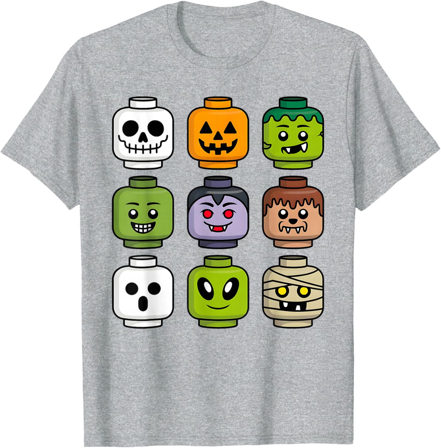 Halloween Building Brick T-Shirt for Boys with Pumpkin Ghost and Zombie Design - 17
