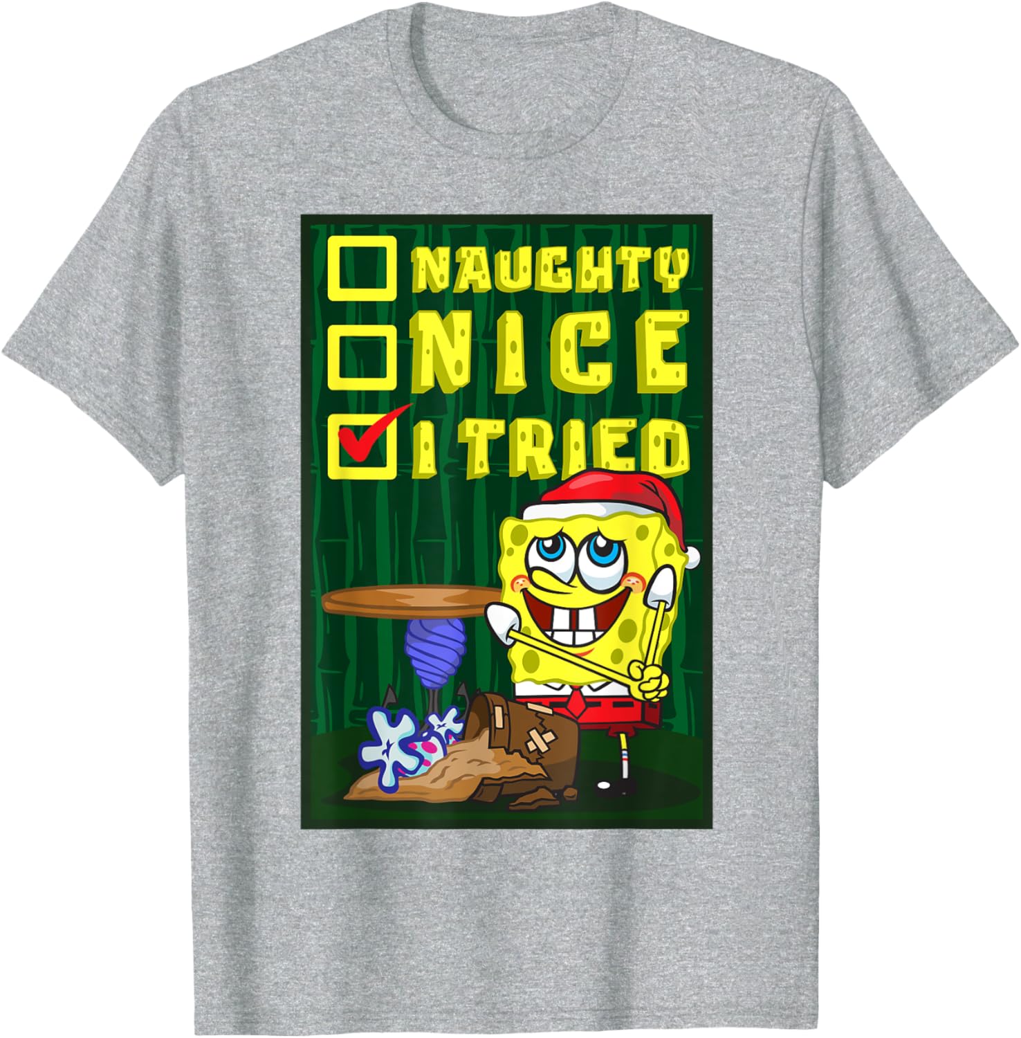 Mademark SpongeBob Christmas Santa's List Nice T-Shirt for Fun Holiday Wear - 18