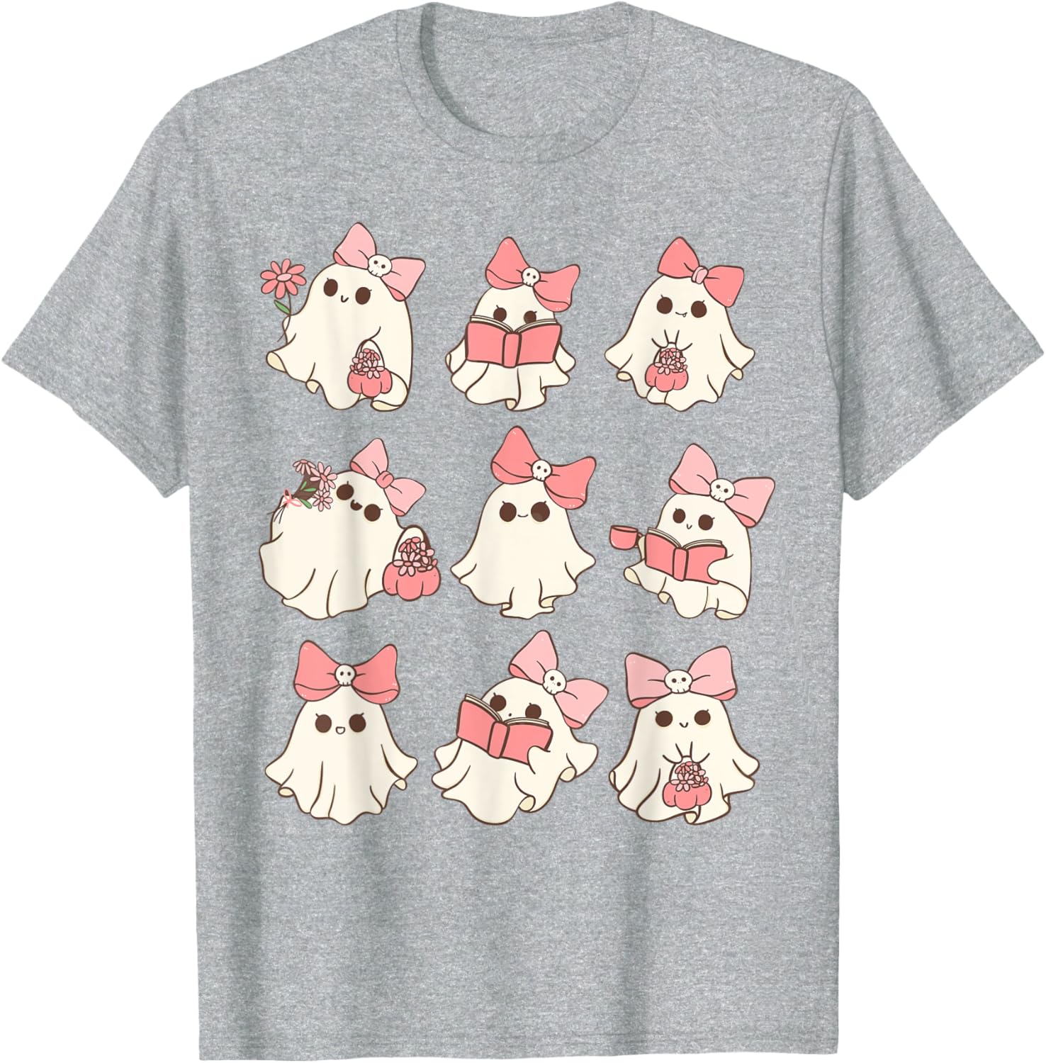 Pink Coquette Bow Ghost T-Shirt for Cute Halloween Spooky Season Fun - 15