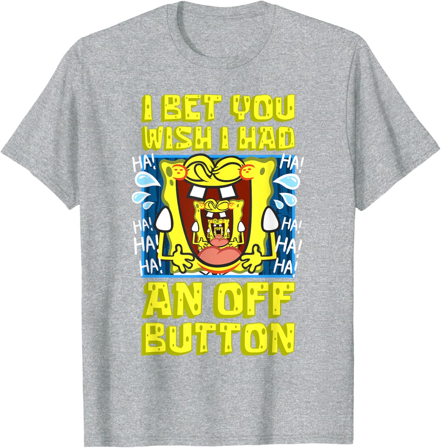 Funny SpongeBob Laughing T-Shirt with OFF Button Design for Fans - 3
