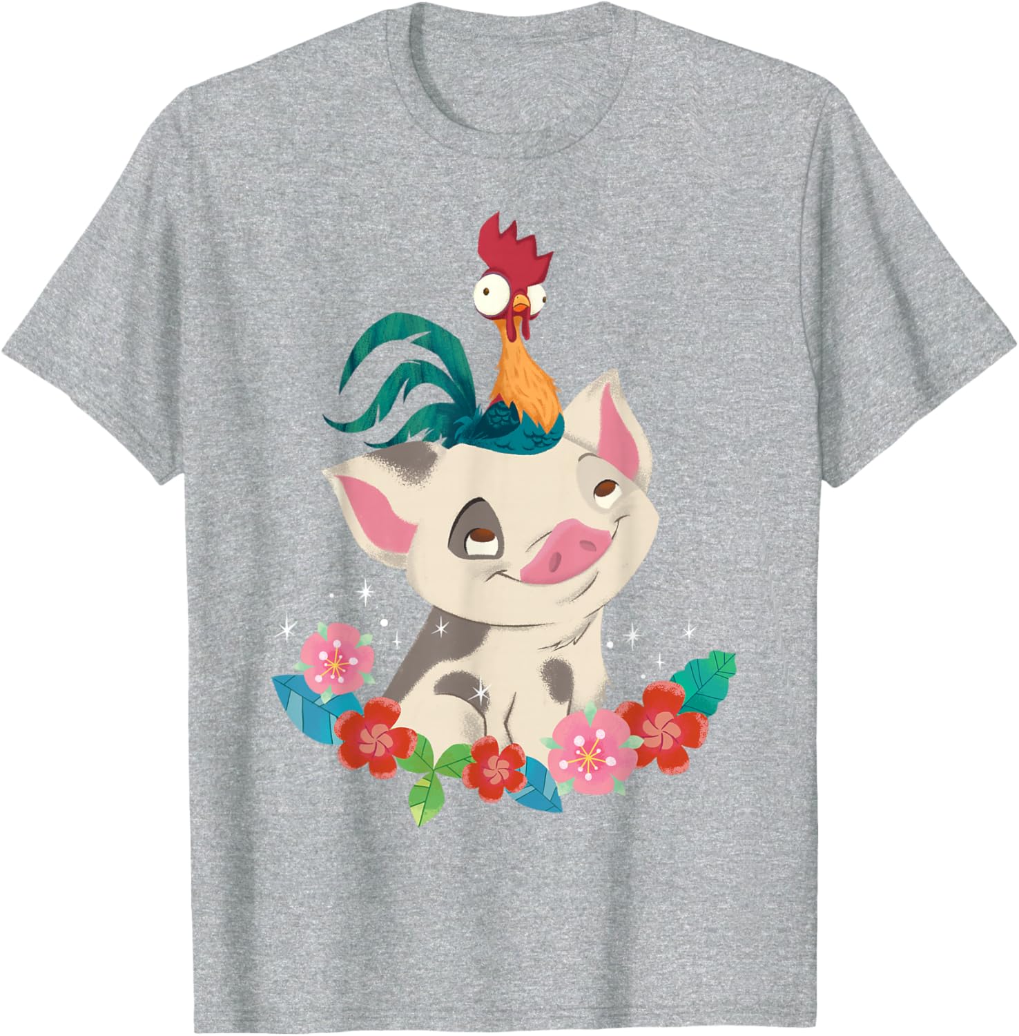 Disney Moana Hei Hei Rooster Pua Flowers Sketch T-Shirt for Fans - 4