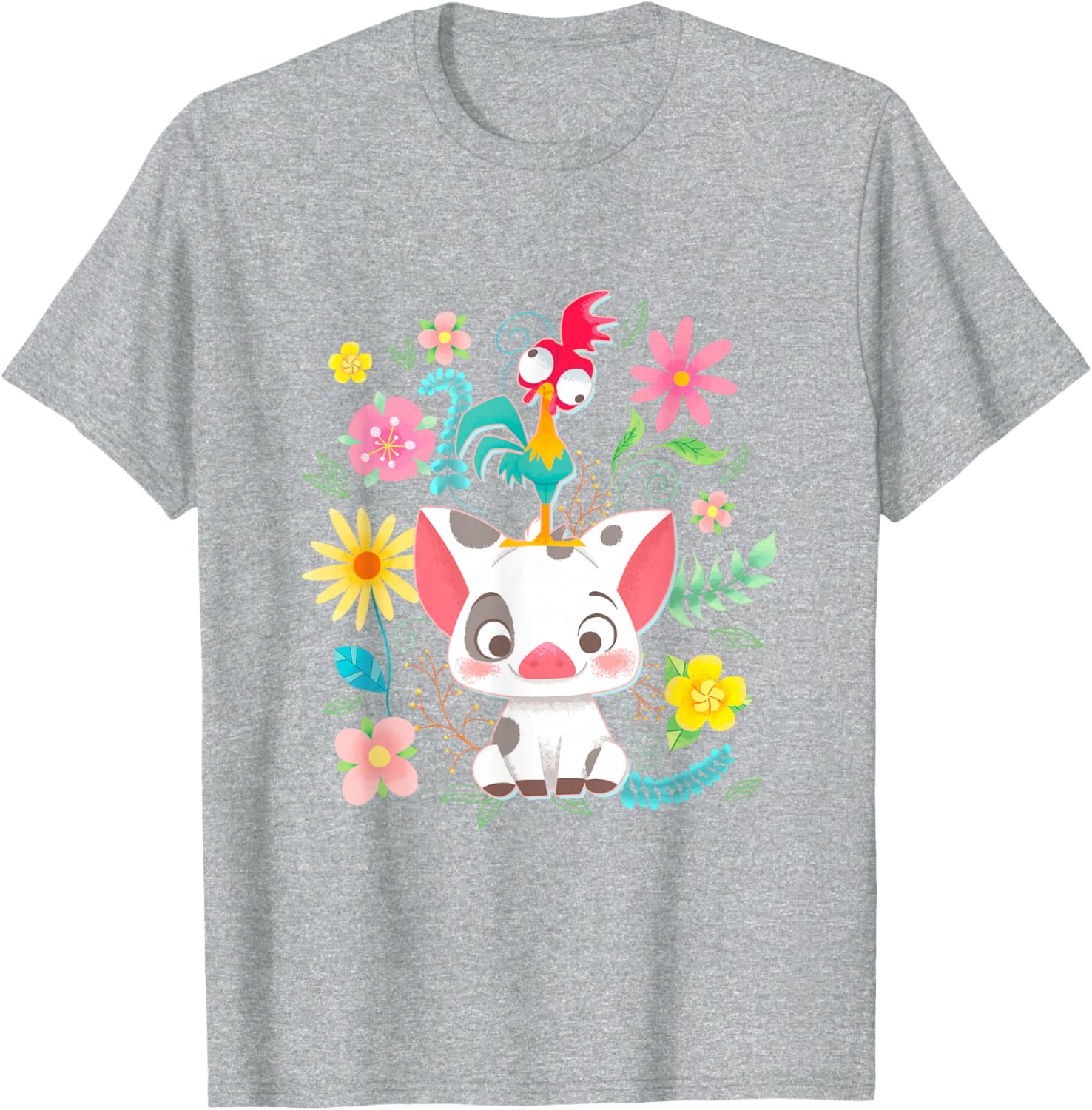 Disney Moana Pua Hei Hei Cute Floral Big Chest Poster T-Shirt for Fans - 2