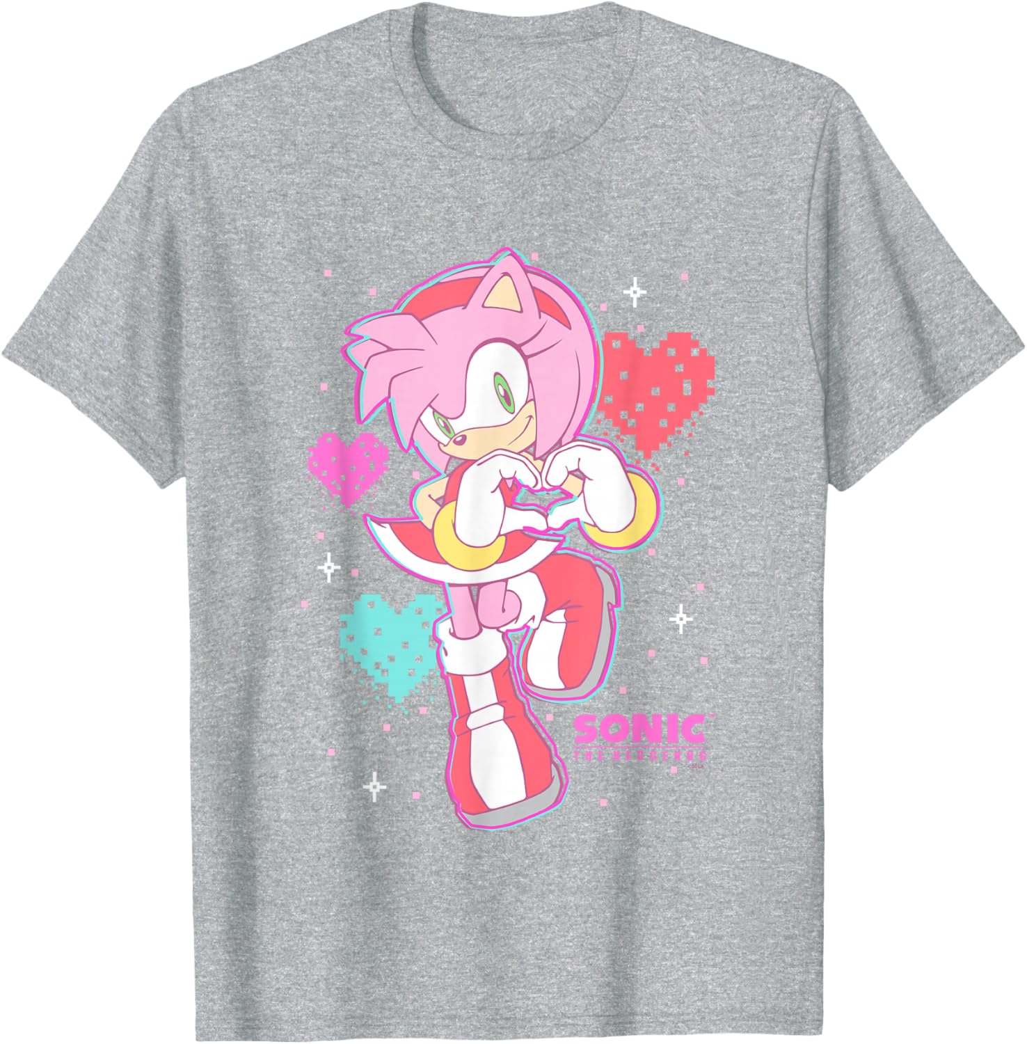 Cute Amy Rose Sonic The Hedgehog Valentine's Day Retro Logo T-Shirt - 1