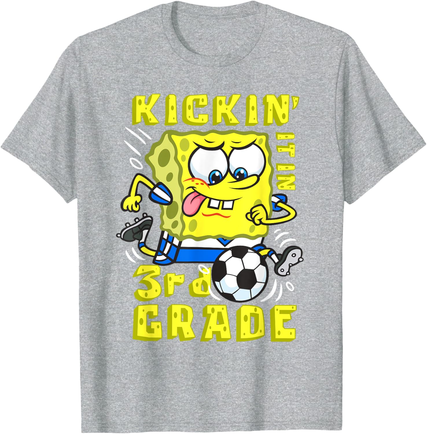 SpongeBob Kickin It in 3rd Grade Soccer T-Shirt - Fun Gift for Kids - 1