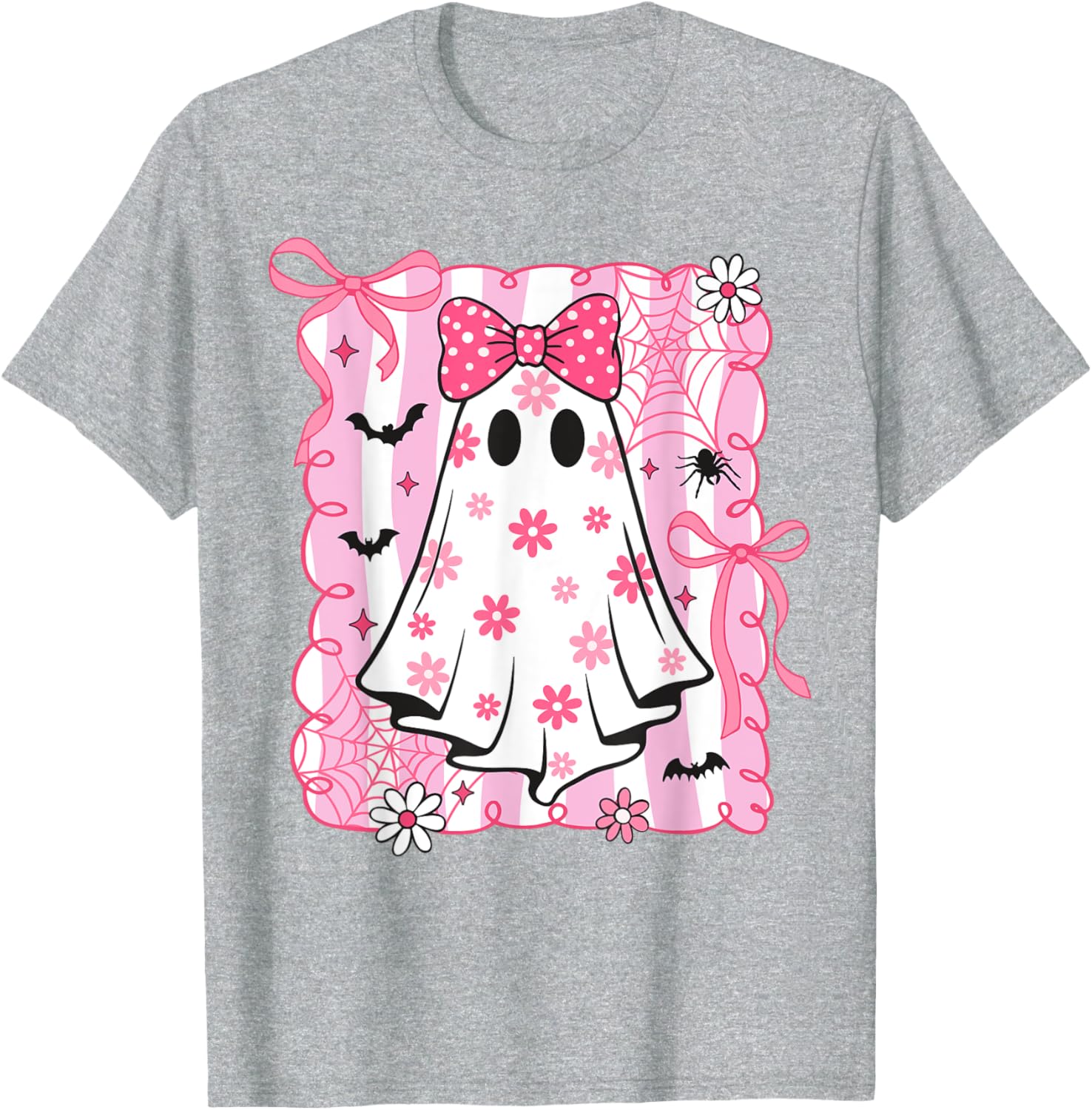 Spooky Vibes Pink Ghost T-Shirt for Women and Kids - Perfect Halloween Style - 15