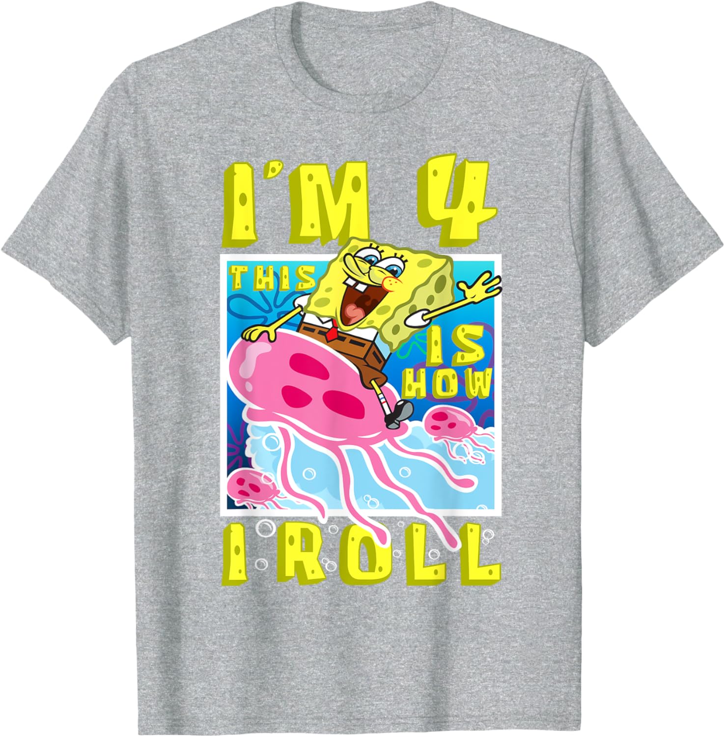 SpongeBob 4th Birthday T-Shirt Im 4 This Is How I Roll Kids Apparel - 9
