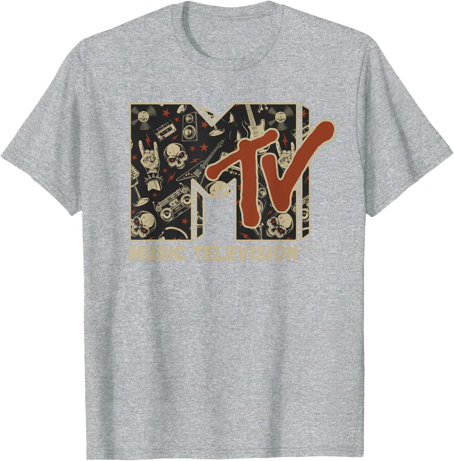 Mademark x MTV Vintage Rock n Roll Skull Guitar T-Shirt for Metal Fans - 3