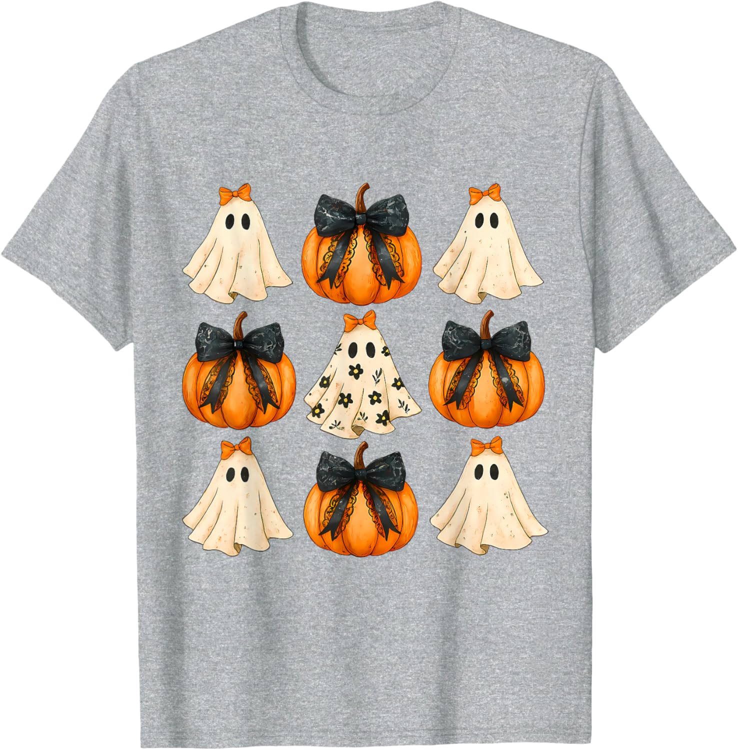 Cute Halloween Bow Pumpkin Ghost T-Shirt for Women and Girls - 4