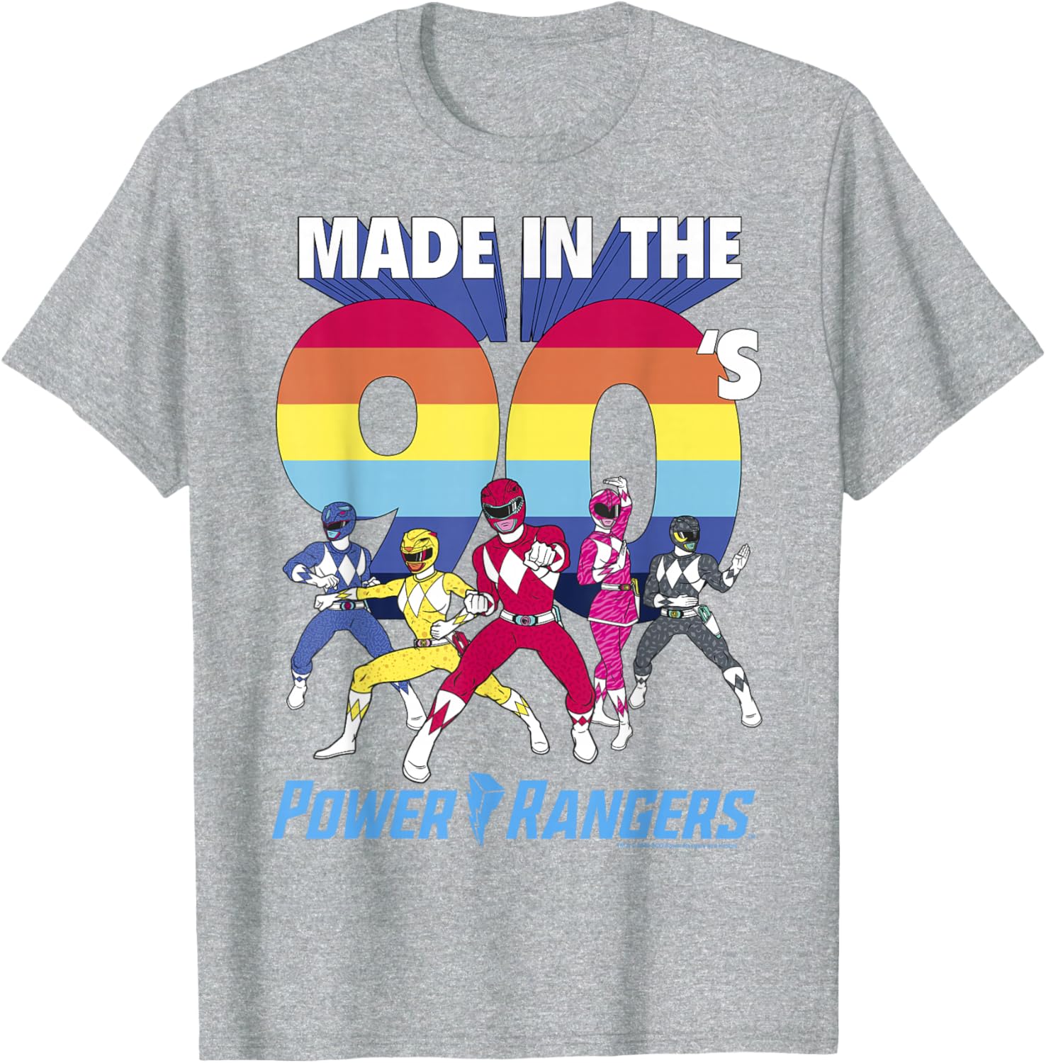 90's Power Rangers Retro Rainbow Stripe Logo T-Shirt for Fans - 3