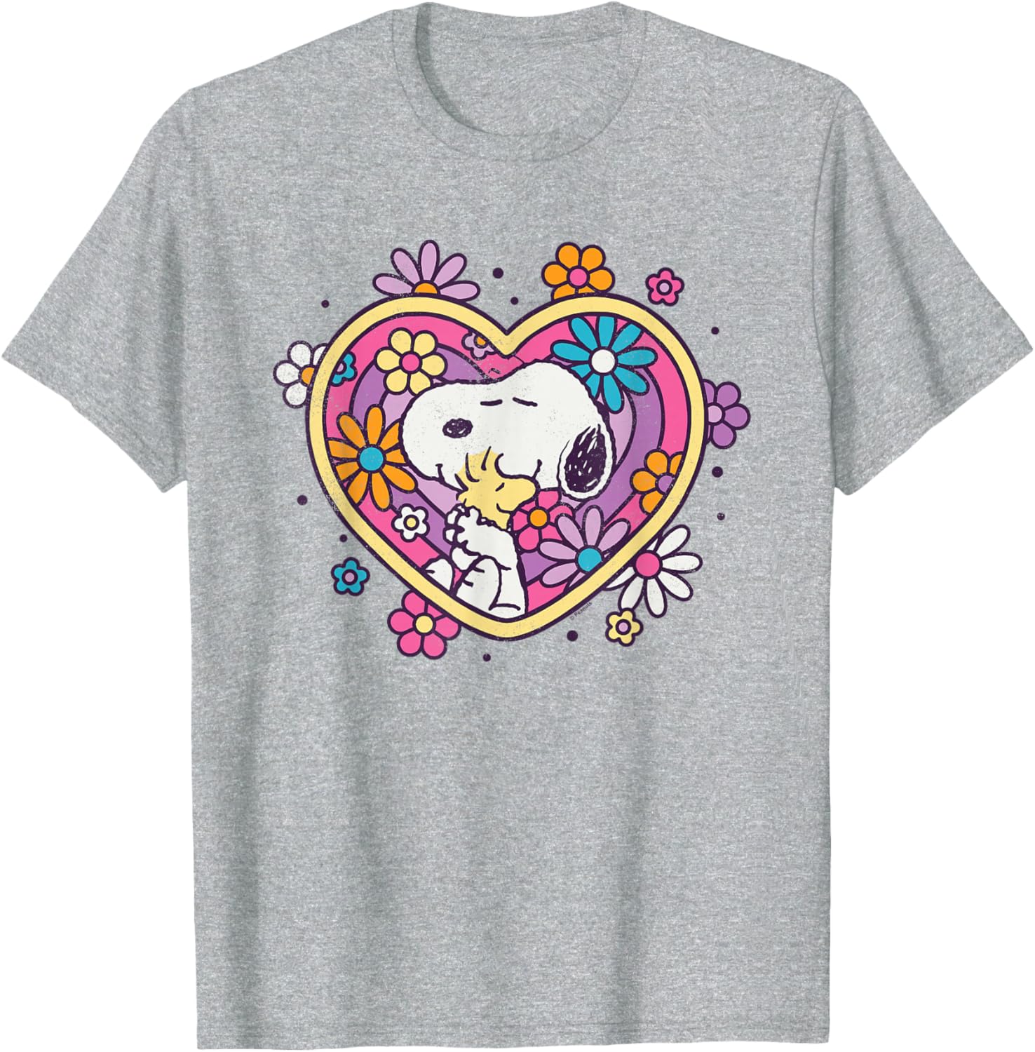 Peanuts Hug Heart Flowers T-Shirt Cute Apparel for Friends and Family - 1