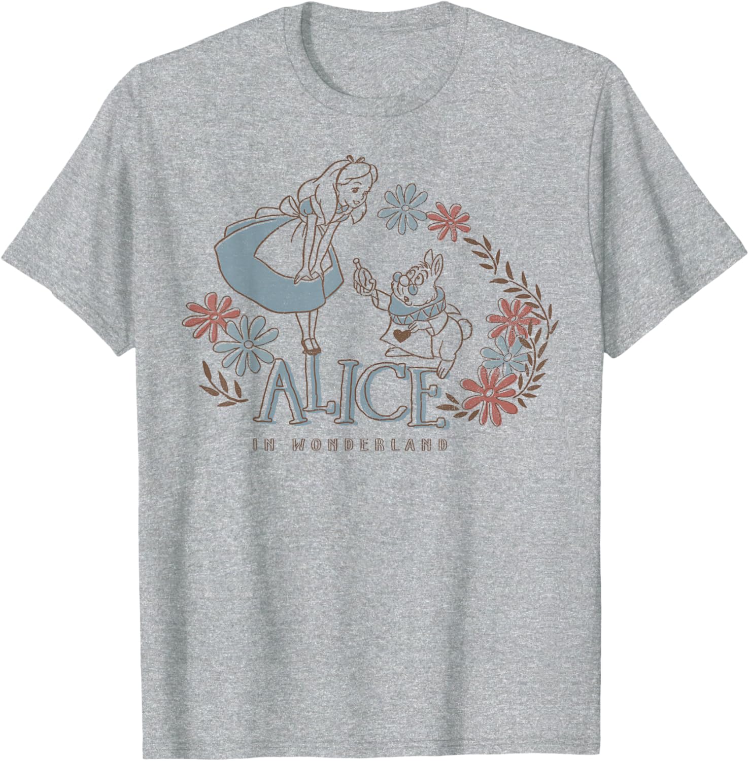 Disney Alice in Wonderland Floral T-Shirt with Alice and White Rabbit Design - 5