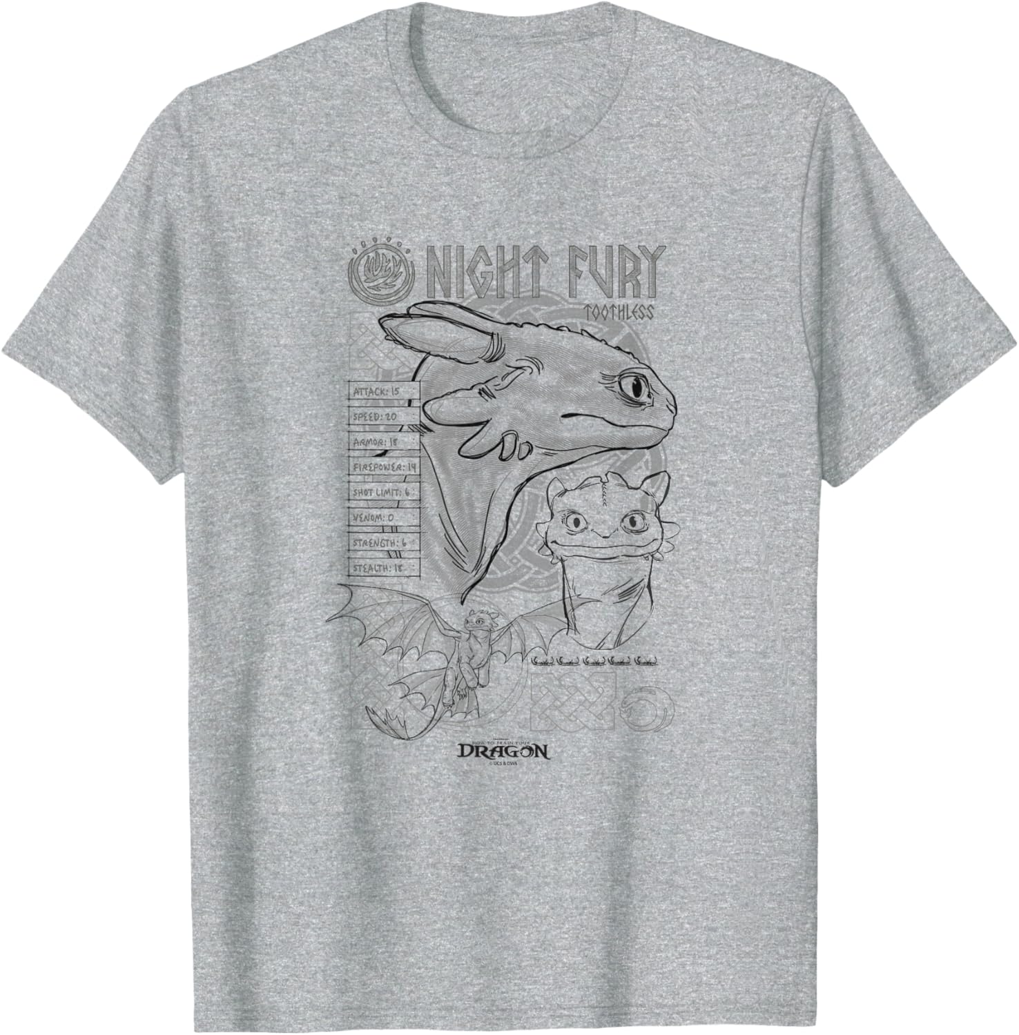 DreamWorks Dragons Toothless Night Fury Sketch T-Shirt for Fans - 1