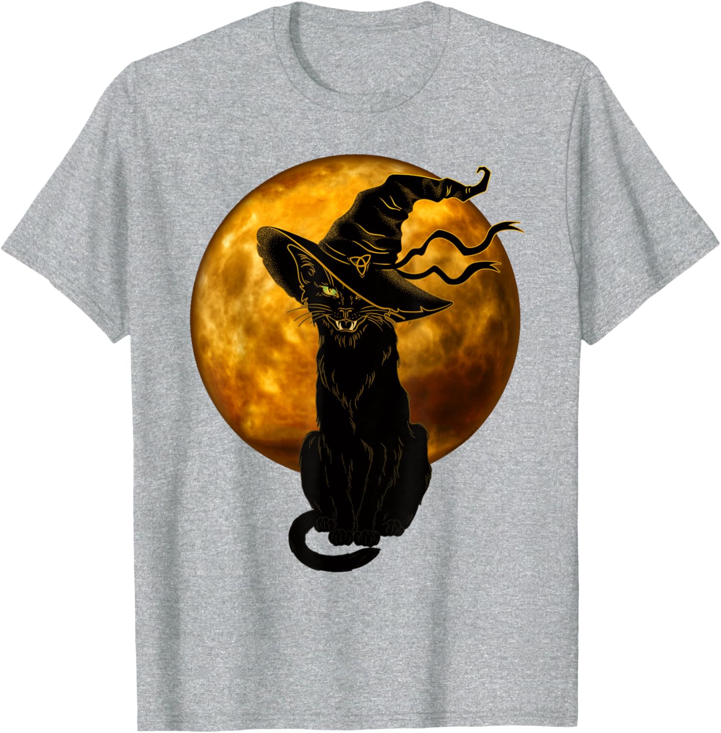 Vintage Black Cat in Witch Hat Full Moon Halloween T-Shirt for Fun Celebrations - 17