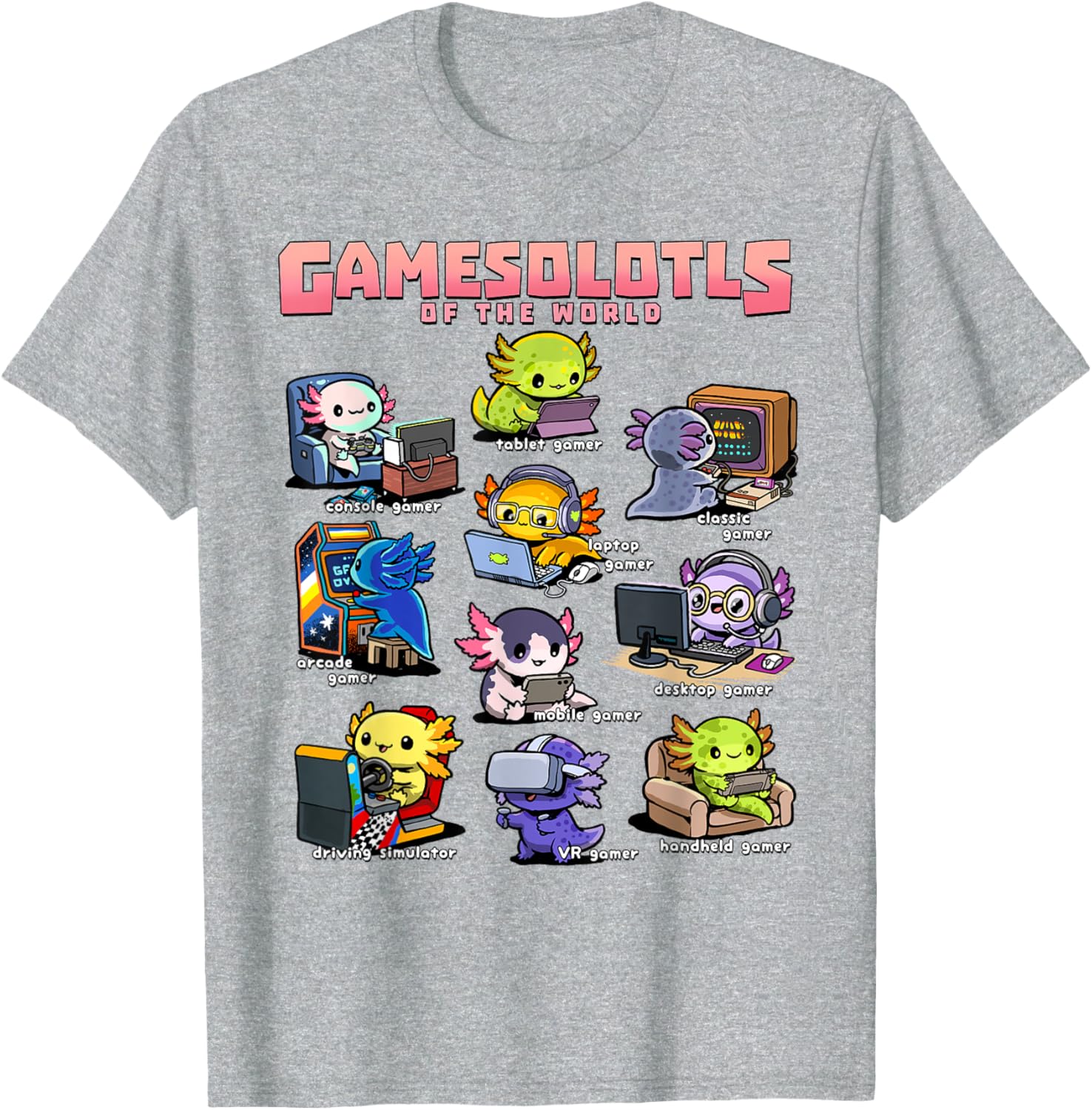 Diverse Gamer Axolotl Collection T-Shirt for Fun Game Lovers - 13
