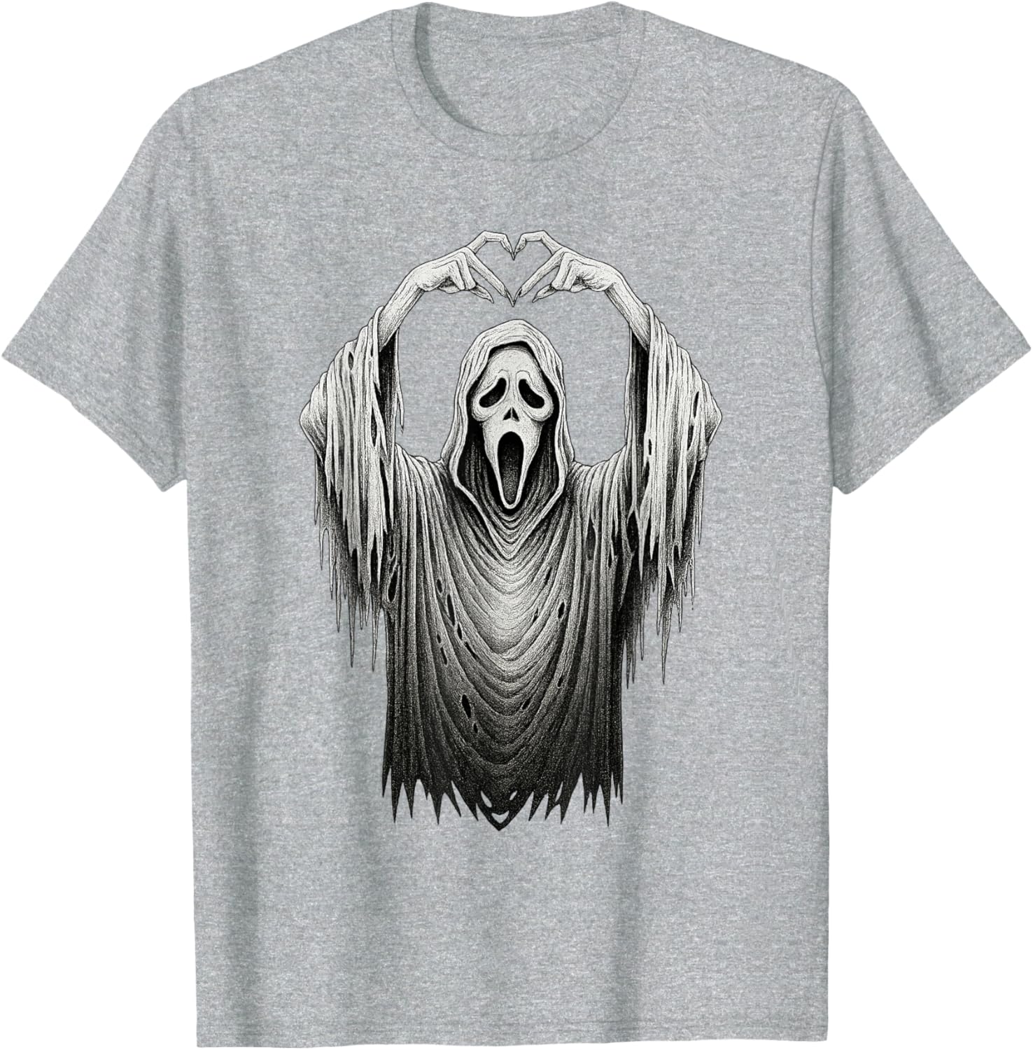 Vintage Ghost Face Heart Sign T-Shirt for Halloween Lovers - 23