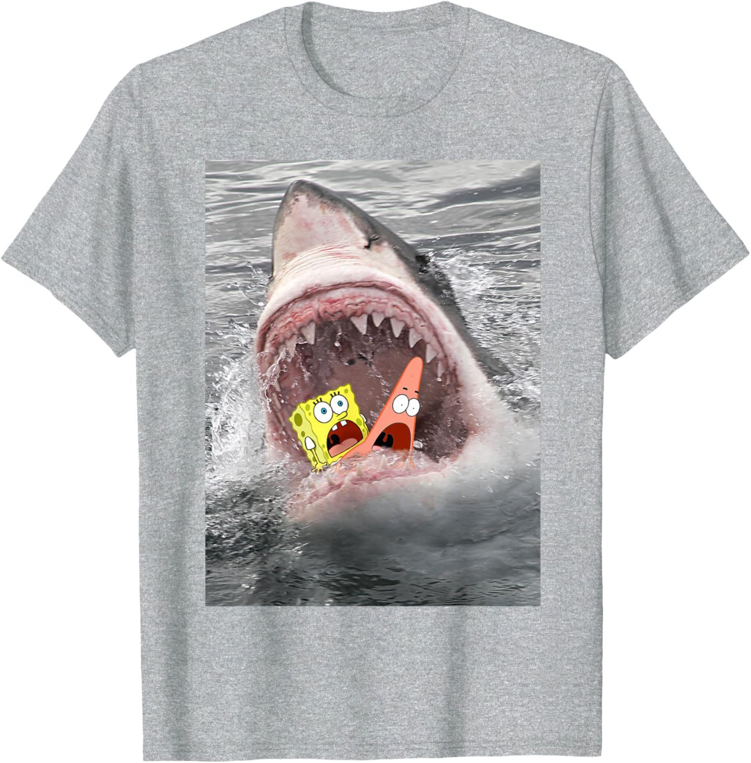 Spongebob SquarePants Shark Attack Funny T-Shirt for Cartoon Fans - 1