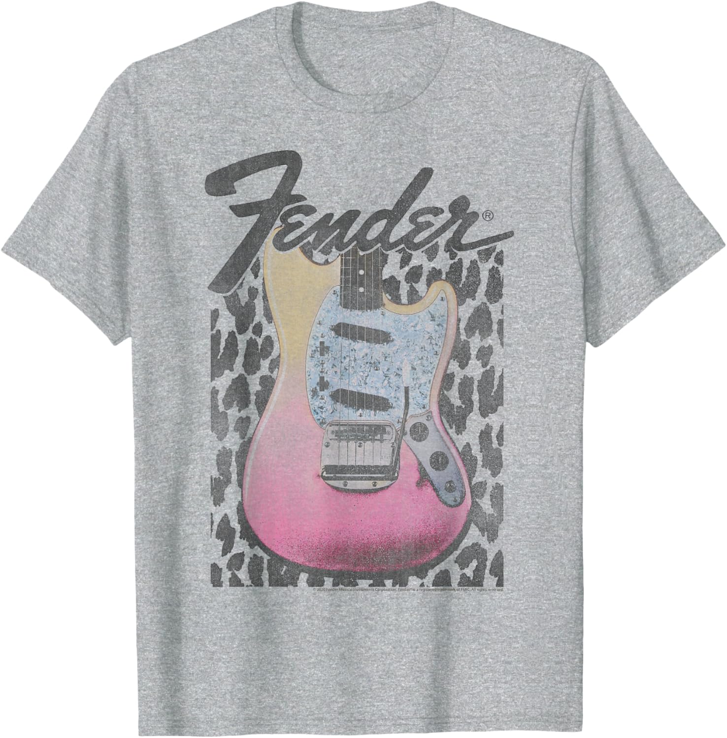 Fender Grunge Cheetah Print Electric Guitar T-Shirt for Music Lovers - 6
