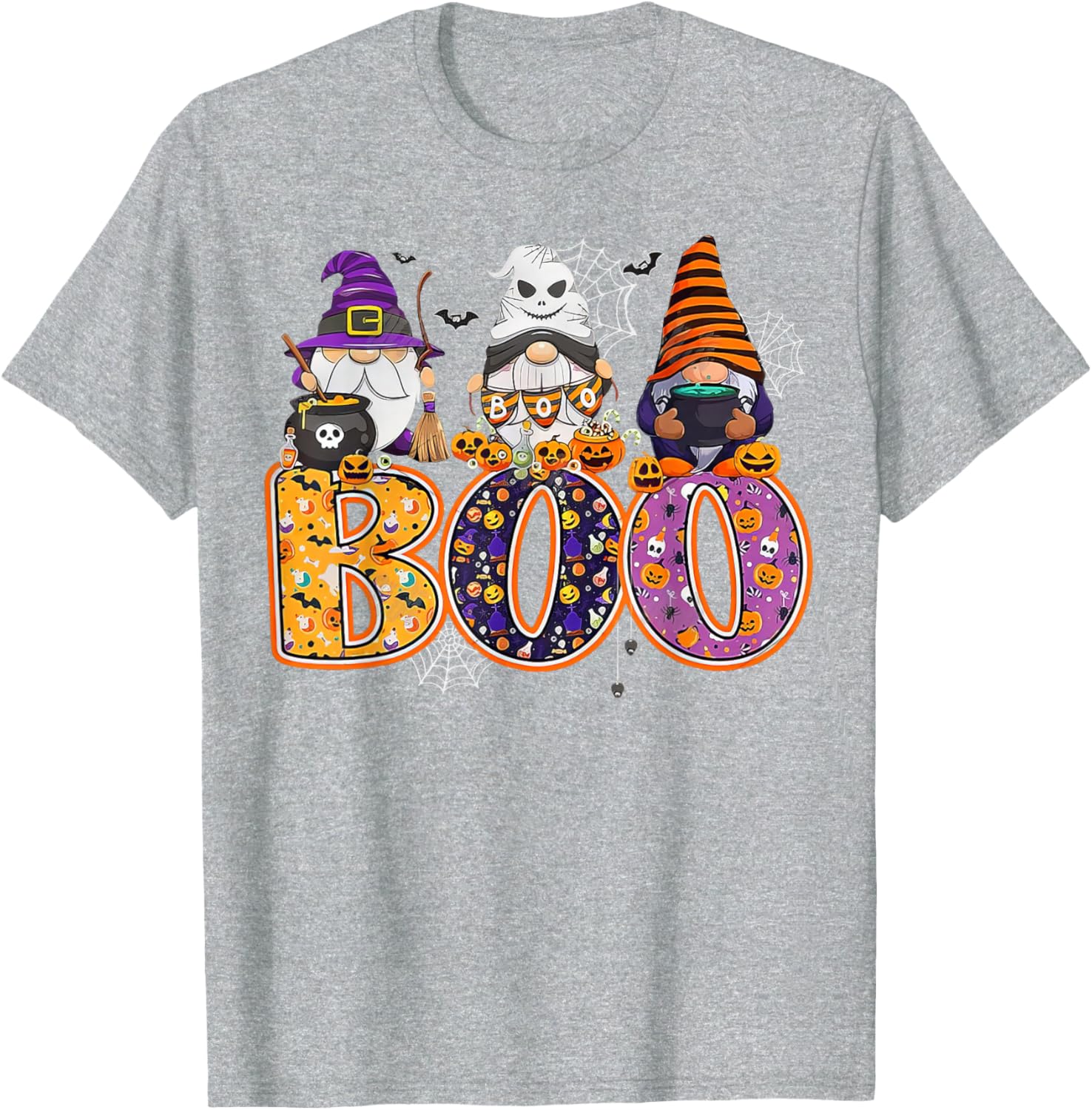 Funny Halloween Gnome T-Shirt with Boo Witch Pumpkins and Spiders - 14
